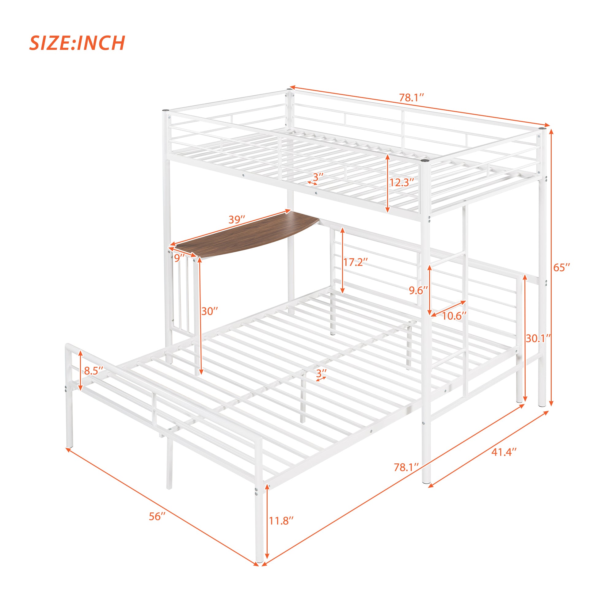 Royard Oaktree Twin Over Full Metal Bunk Bed with Built-in Desk, Can Be Converted Into A Twin Loft Bed and Stand-Alone Platform Bed