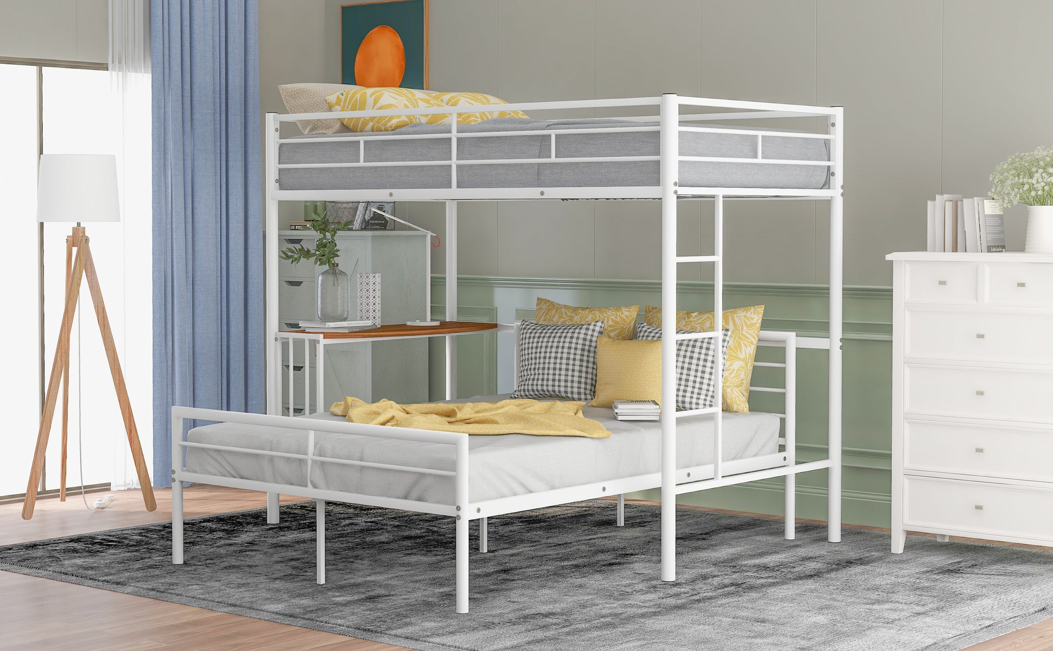 Royard Oaktree Twin Over Full Metal Bunk Bed with Built-in Desk, Can Be Converted Into A Twin Loft Bed and Stand-Alone Platform Bed