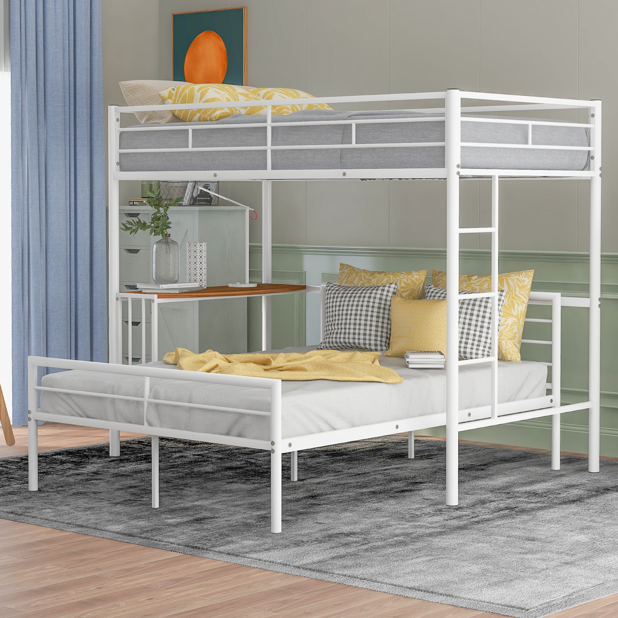 Royard Oaktree Twin Over Full Metal Bunk Bed with Built-in Desk, Can Be Converted Into A Twin Loft Bed and Stand-Alone Platform Bed