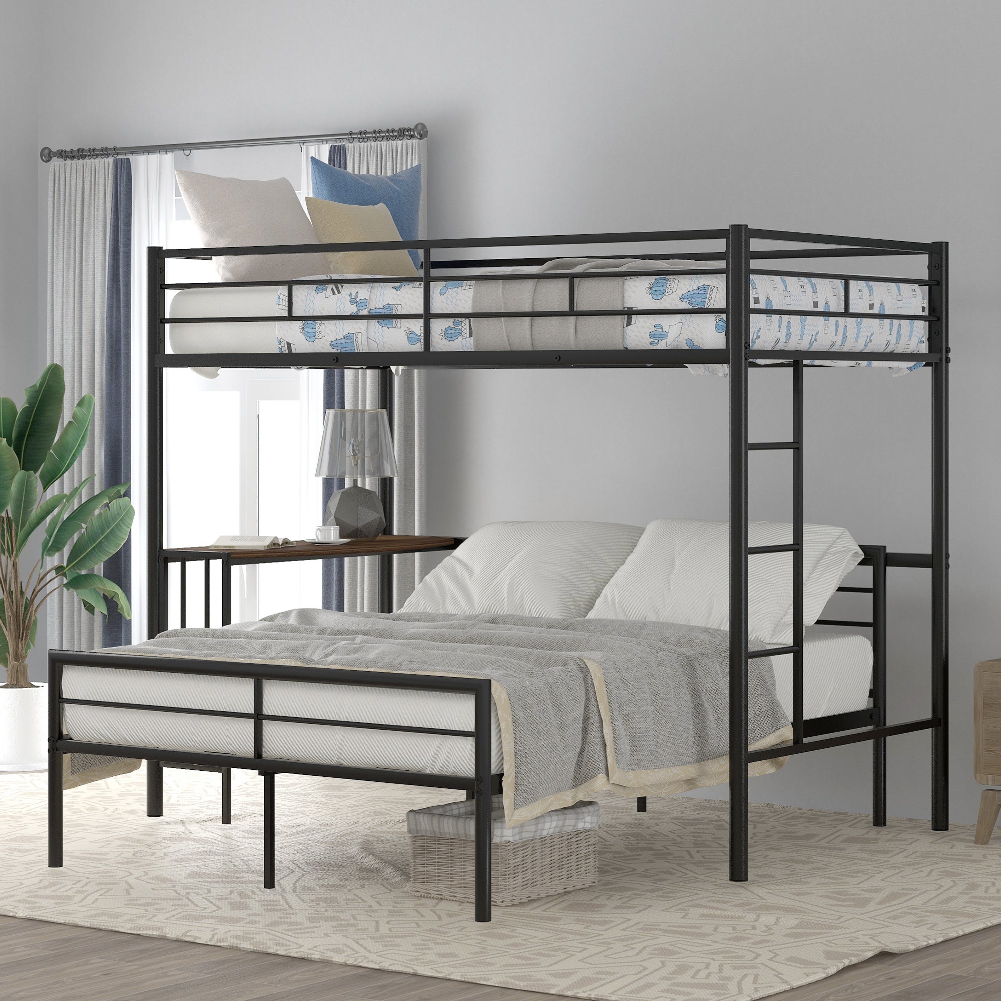 Royard Oaktree Twin Over Full Metal Bunk Bed with Built-in Desk, Can Be Converted Into A Twin Loft Bed and Stand-Alone Platform Bed