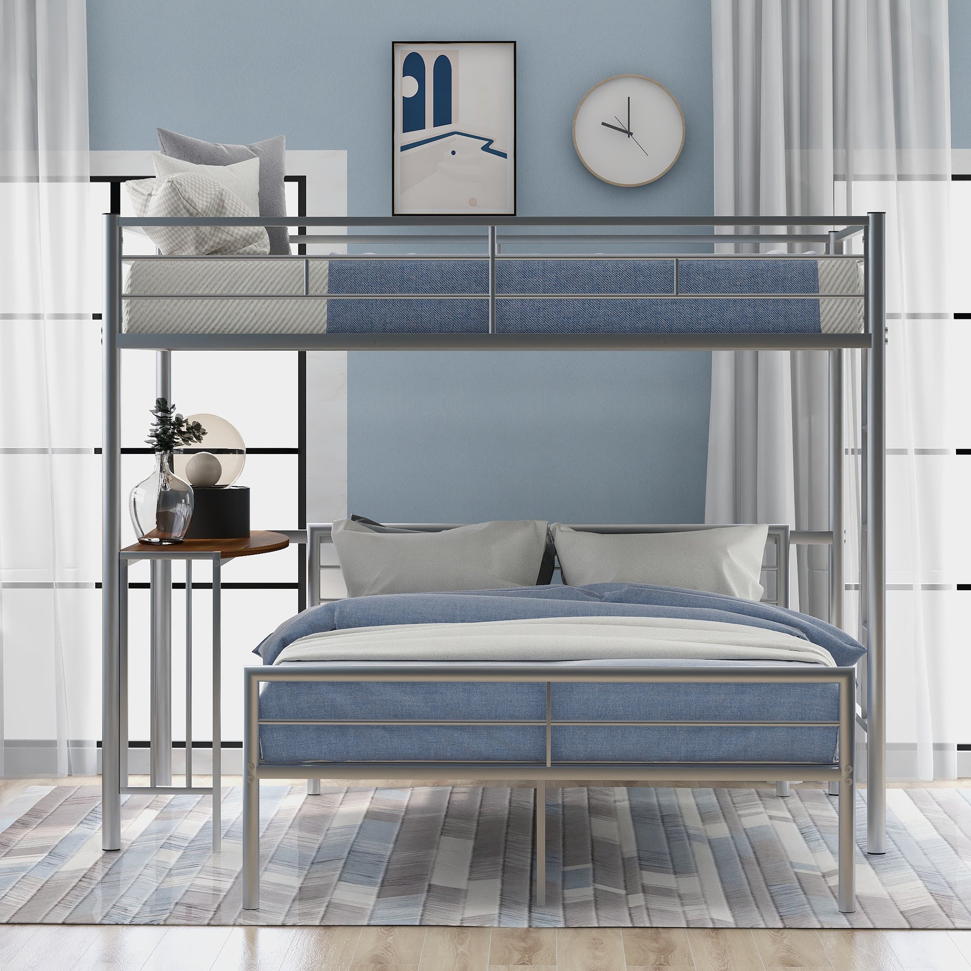 Royard Oaktree Twin Over Full Metal Bunk Bed with Built-in Desk, Can Be Converted Into A Twin Loft Bed and Stand-Alone Platform Bed