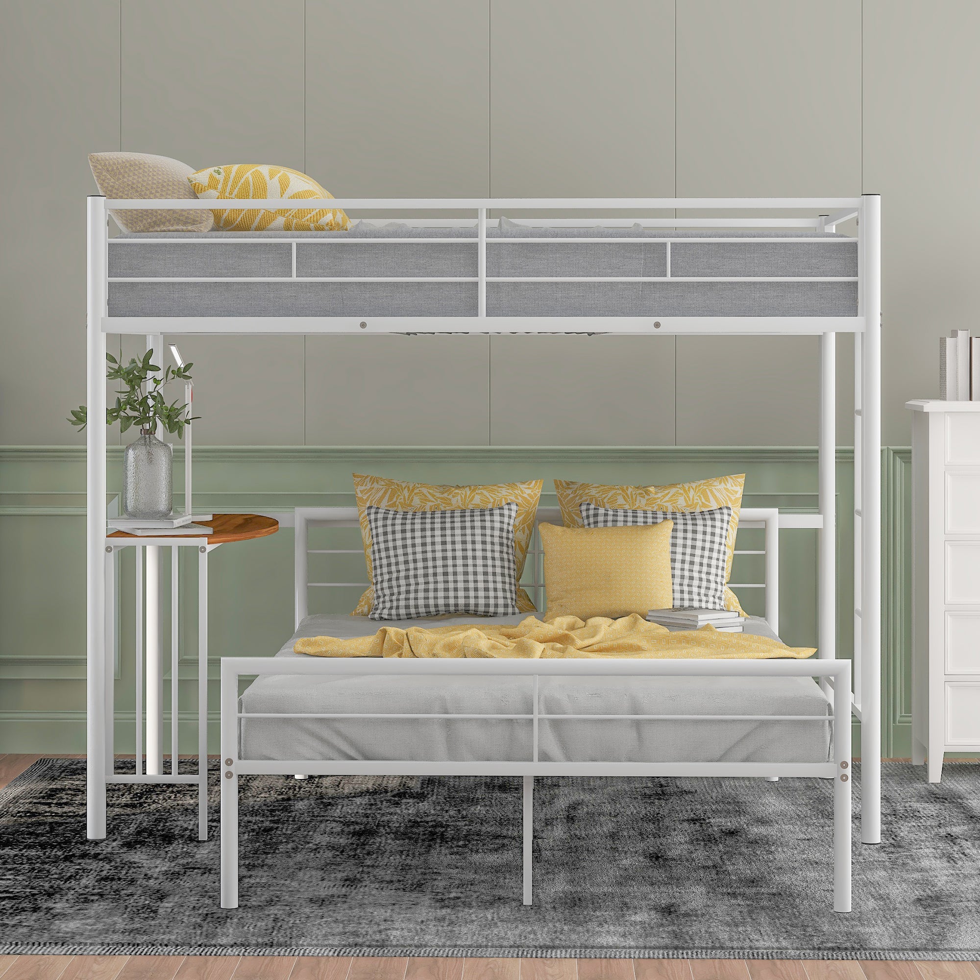 Royard Oaktree Twin Over Full Metal Bunk Bed with Built-in Desk, Can Be Converted Into A Twin Loft Bed and Stand-Alone Platform Bed