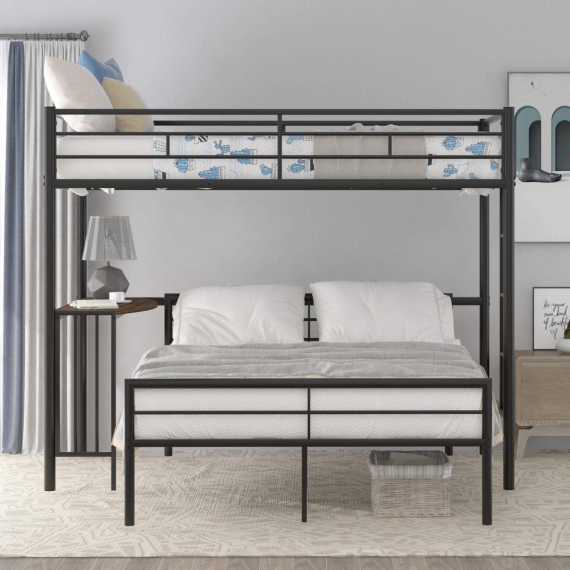 Royard Oaktree Twin Over Full Metal Bunk Bed with Built-in Desk, Can Be Converted Into A Twin Loft Bed and Stand-Alone Platform Bed