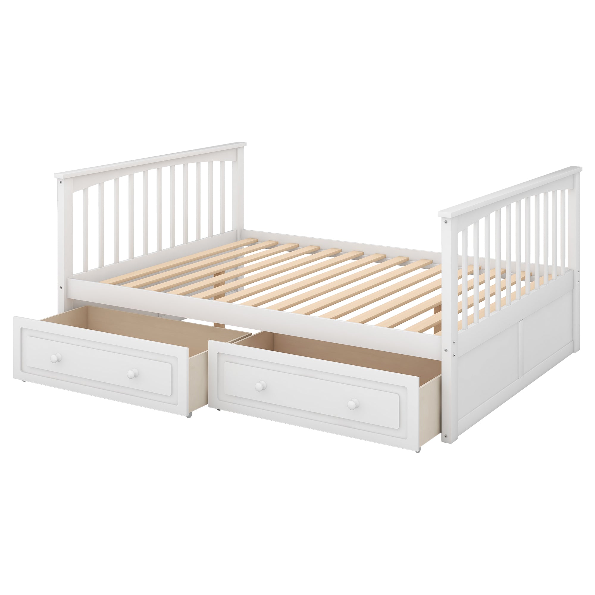 Royard Oaktree Bunk Bed with Storage Drawers and Built-in Ladder, Wood Bunk Bed Frame with Fence Style Guardrails and Headboard, Can Be Divided Into 2 Separate Platform Beds