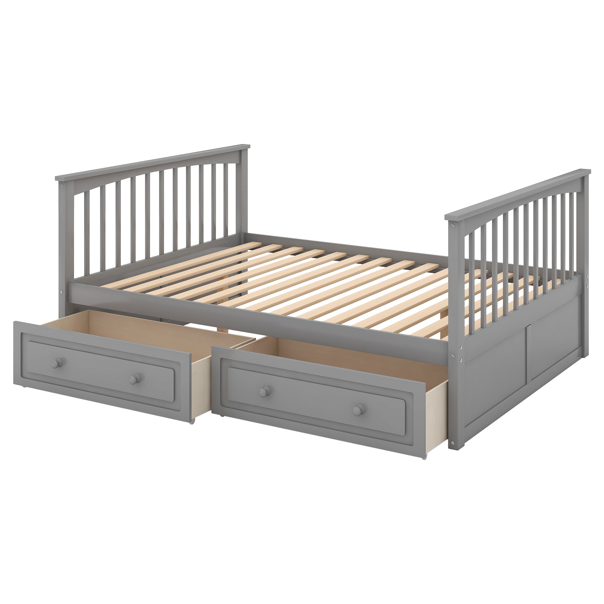 Royard Oaktree Bunk Bed with Storage Drawers and Built-in Ladder, Wood Bunk Bed Frame with Fence Style Guardrails and Headboard, Can Be Divided Into 2 Separate Platform Beds