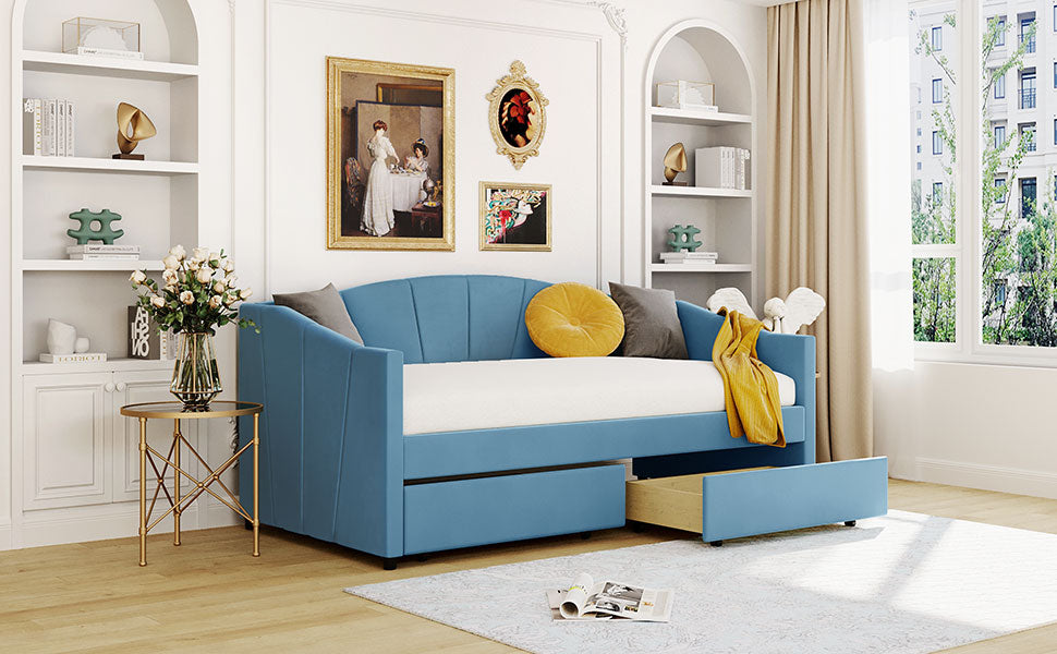 Royard Oaktree Upholstered Daybed with Modern Velvet Sofa Bed with Wood Slat for Living Room Bedroom, No Box Spring Needed