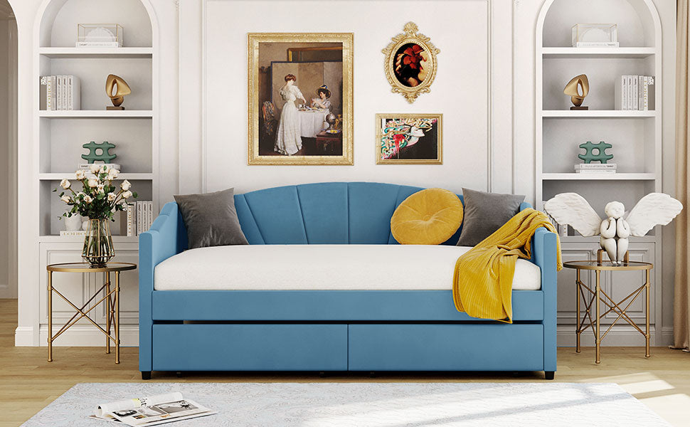 Royard Oaktree Upholstered Daybed with Modern Velvet Sofa Bed with Wood Slat for Living Room Bedroom, No Box Spring Needed