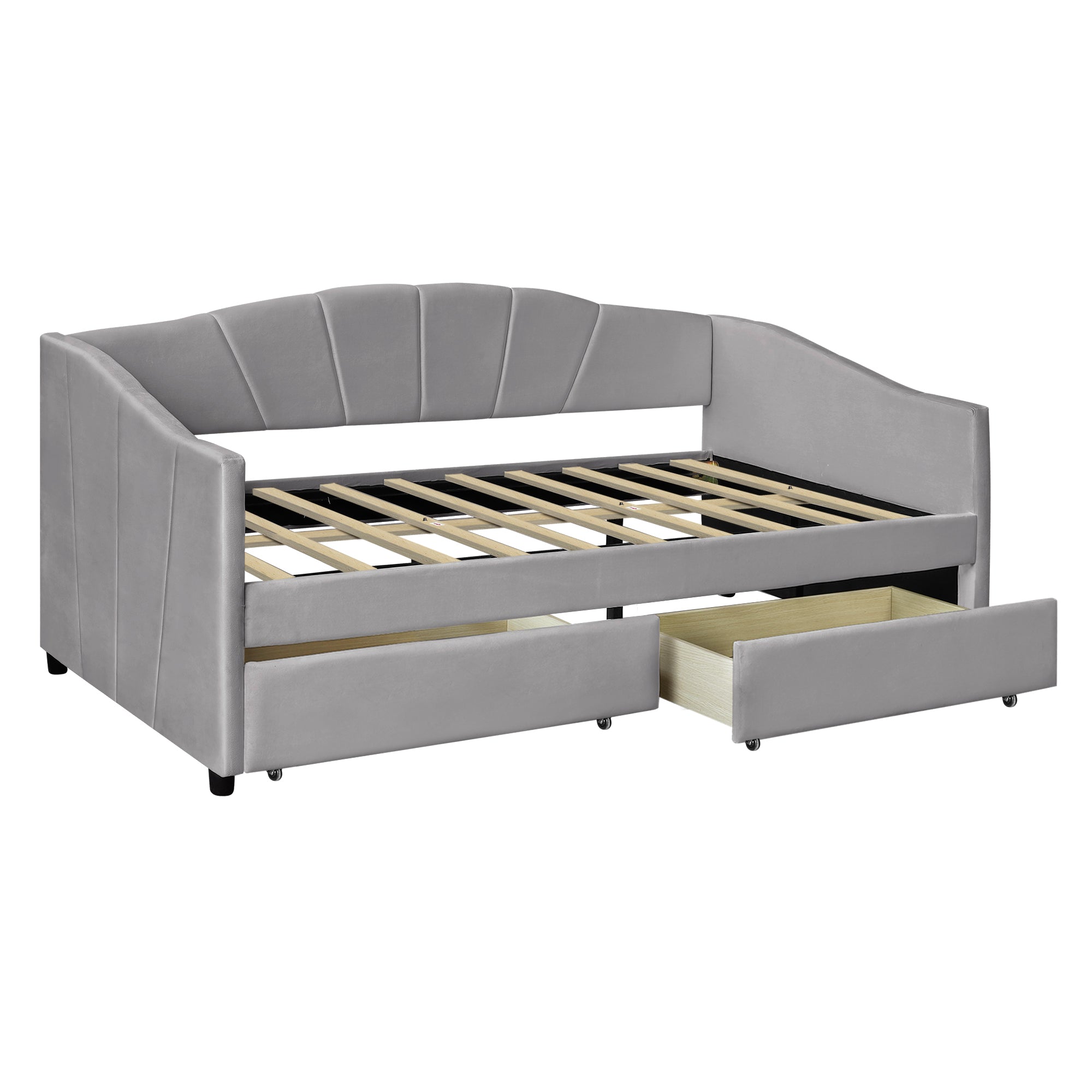 Royard Oaktree Upholstered Daybed with Modern Velvet Sofa Bed with Wood Slat for Living Room Bedroom, No Box Spring Needed