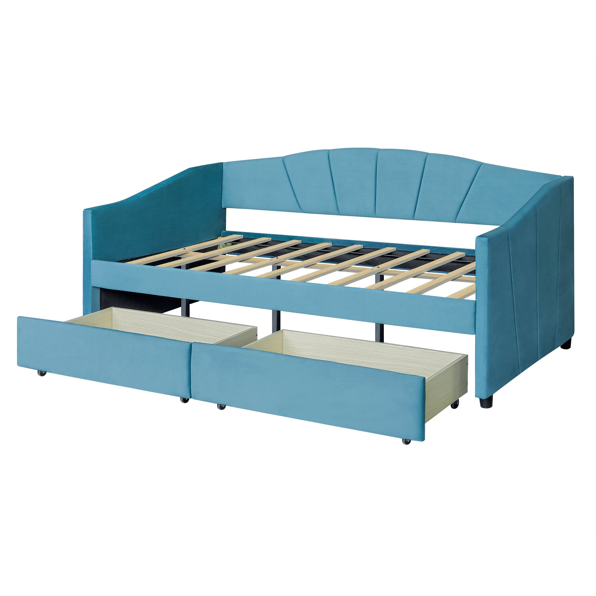 Royard Oaktree Upholstered Daybed with Modern Velvet Sofa Bed with Wood Slat for Living Room Bedroom, No Box Spring Needed