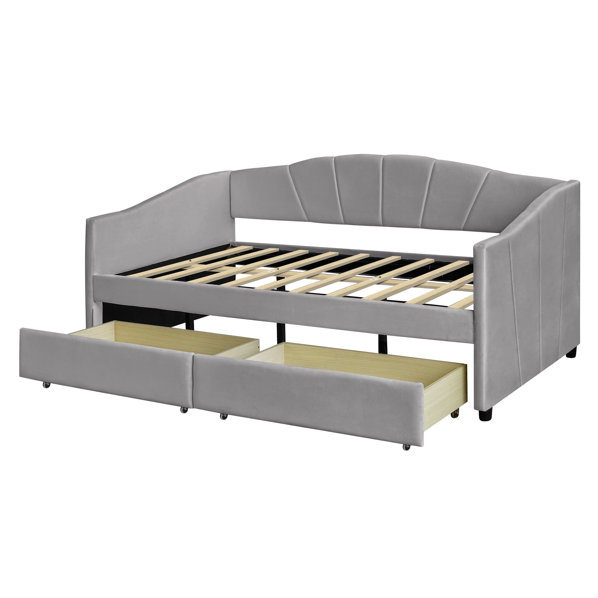 Royard Oaktree Upholstered Daybed with Modern Velvet Sofa Bed with Wood Slat for Living Room Bedroom, No Box Spring Needed