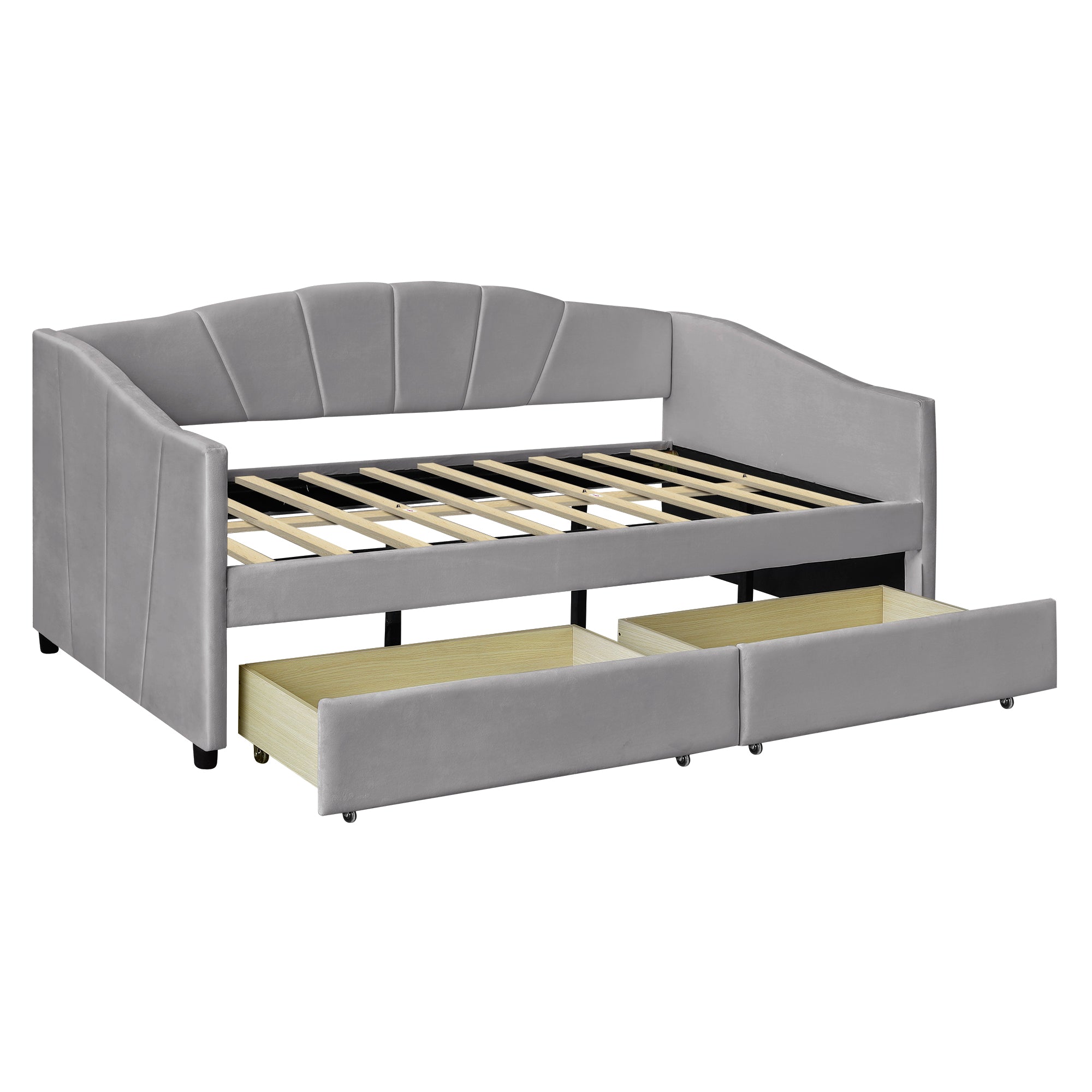 Royard Oaktree Upholstered Daybed with Modern Velvet Sofa Bed with Wood Slat for Living Room Bedroom, No Box Spring Needed