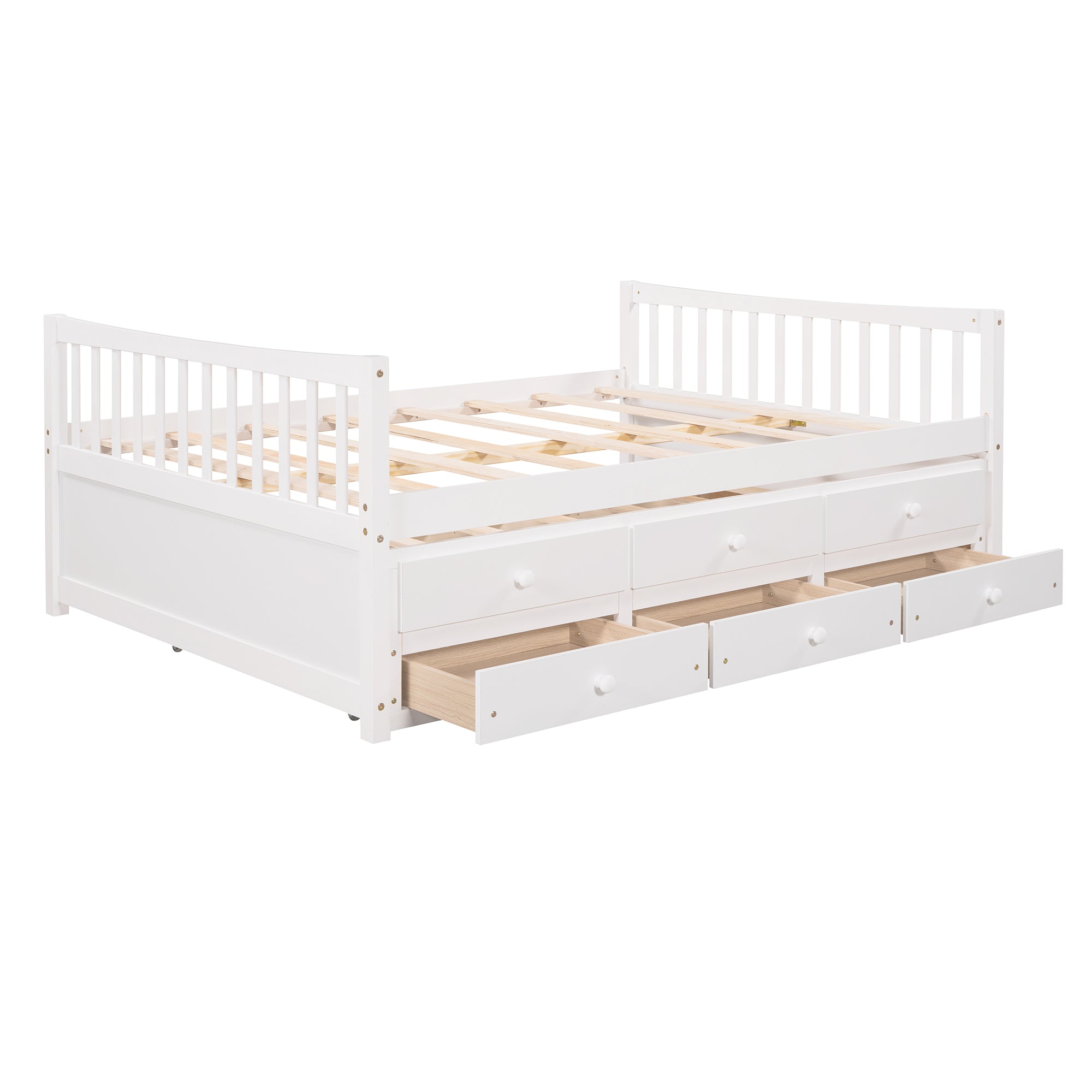 Royard Oaktree Daybed with Trundle and 3 Drawers Wood Bed Frame with Headboard and Footboard, Wood Slats, No Box Spring Needed