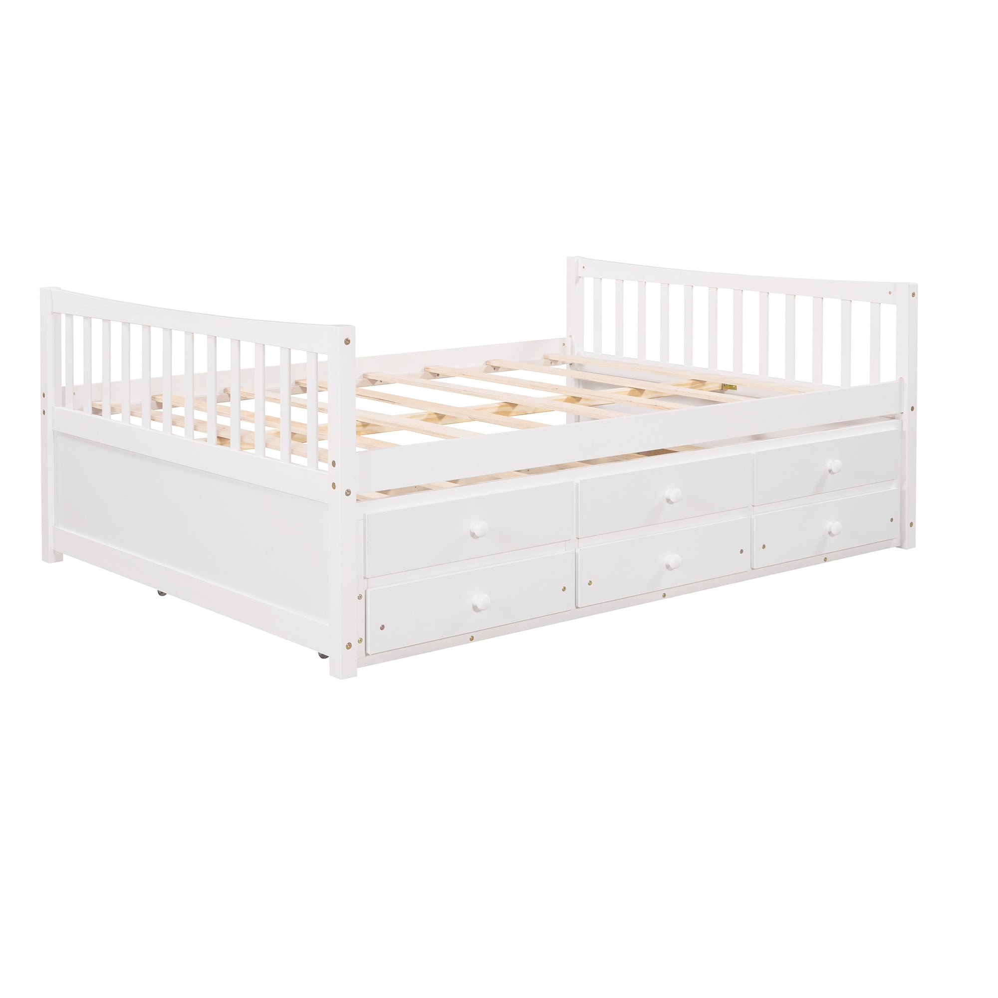 Royard Oaktree Daybed with Trundle and 3 Drawers Wood Bed Frame with Headboard and Footboard, Wood Slats, No Box Spring Needed