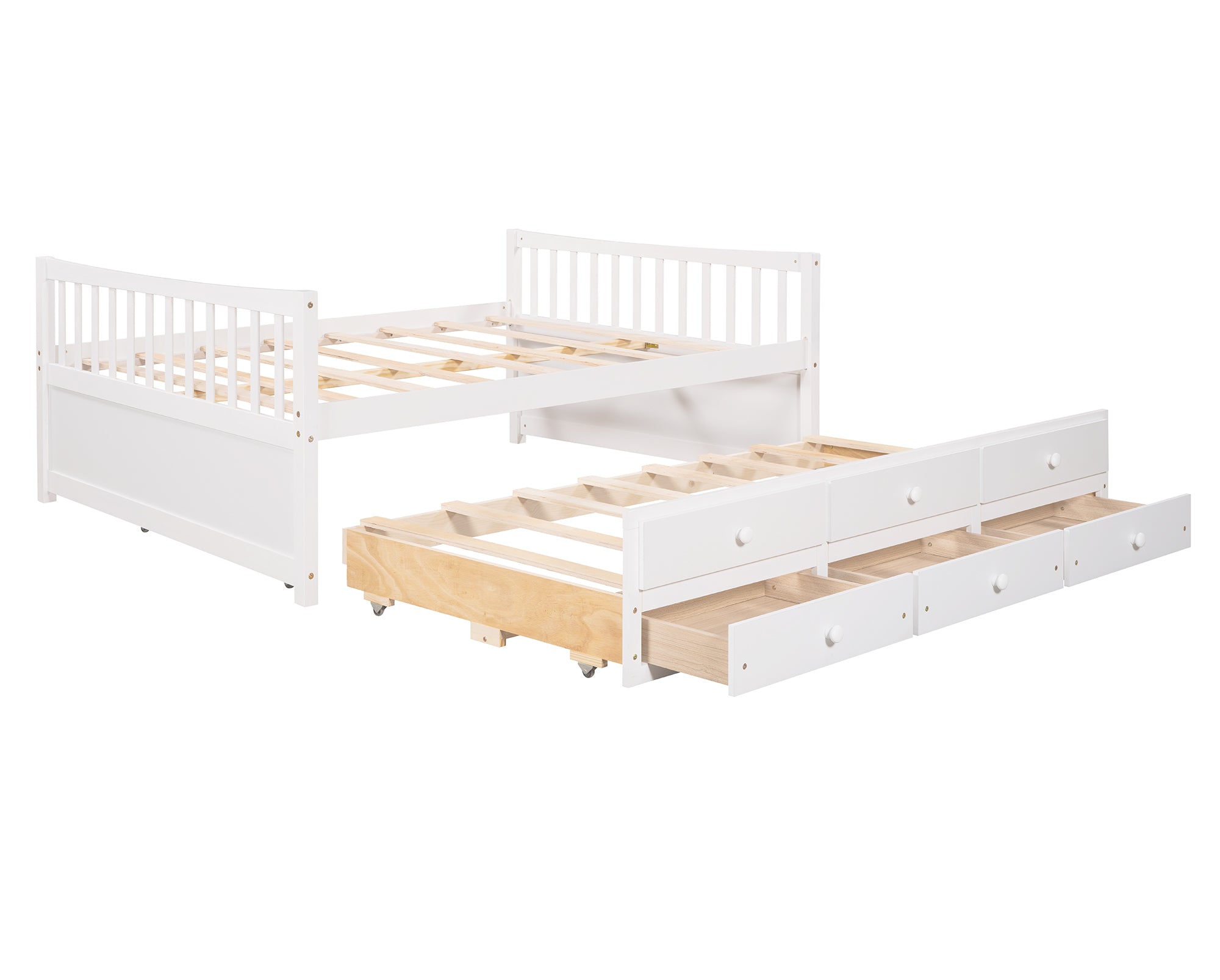 Royard Oaktree Daybed with Trundle and 3 Drawers Wood Bed Frame with Headboard and Footboard, Wood Slats, No Box Spring Needed