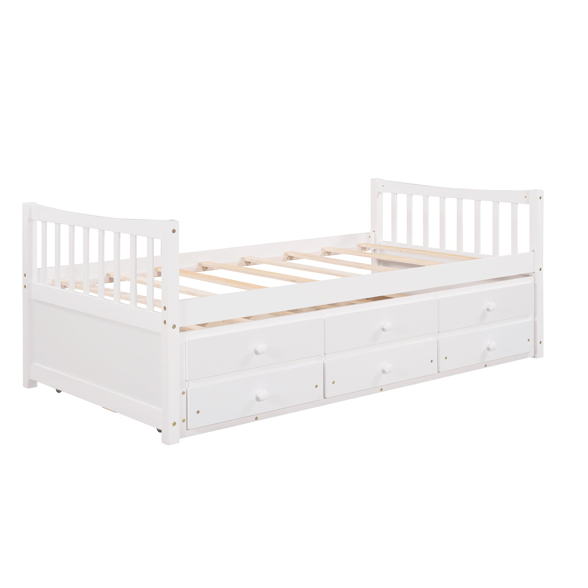 Royard Oaktree Daybed with Trundle and 3 Drawers Wood Bed Frame with Headboard and Footboard, Wood Slats, No Box Spring Needed