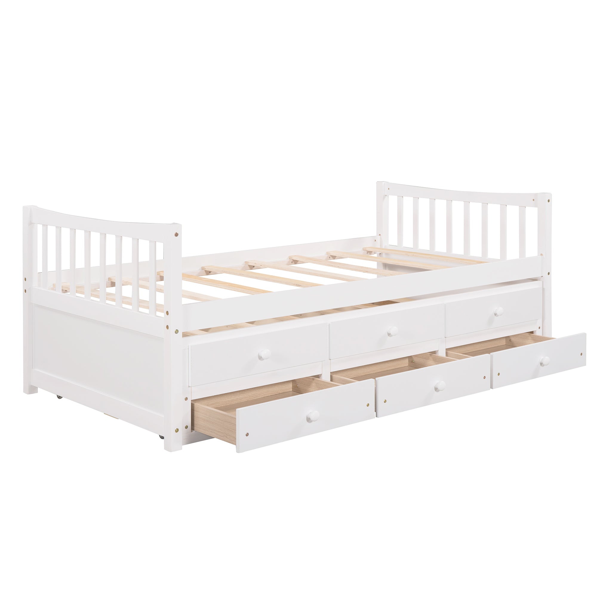 Royard Oaktree Daybed with Trundle and 3 Drawers Wood Bed Frame with Headboard and Footboard, Wood Slats, No Box Spring Needed