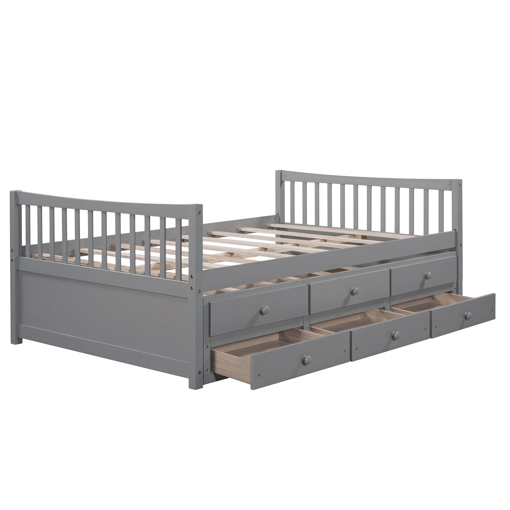 Royard Oaktree Daybed with Trundle and 3 Drawers Wood Bed Frame with Headboard and Footboard, Wood Slats, No Box Spring Needed