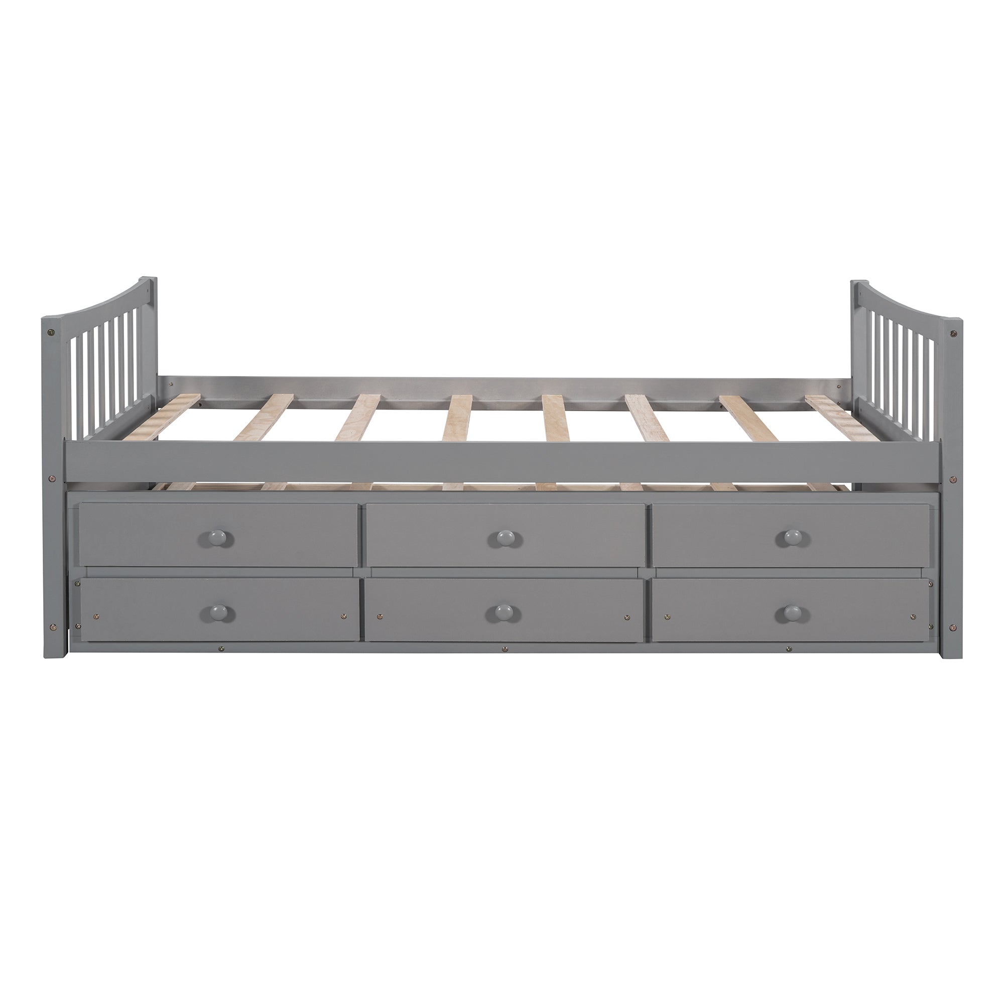 Royard Oaktree Daybed with Trundle and 3 Drawers Wood Bed Frame with Headboard and Footboard, Wood Slats, No Box Spring Needed