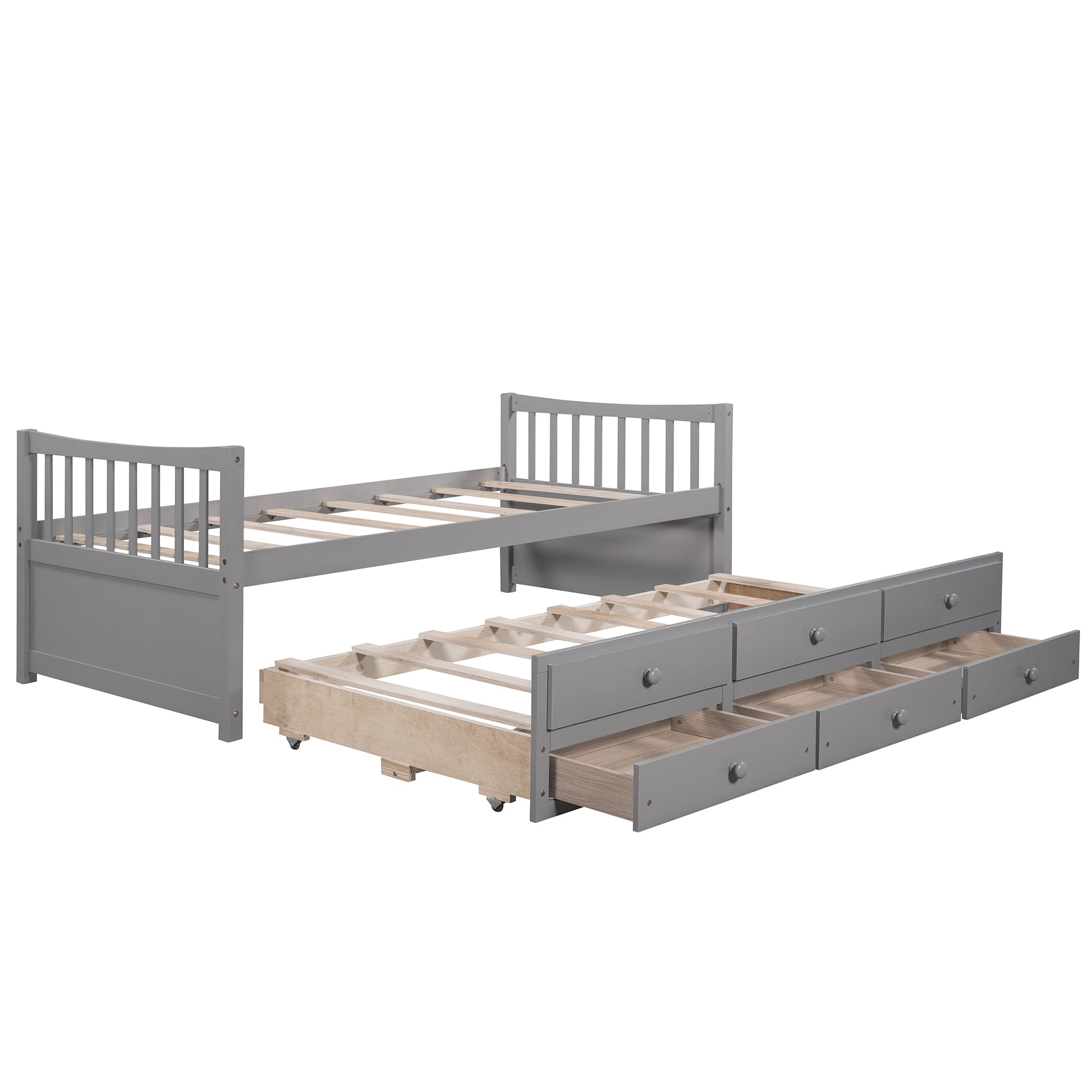 Royard Oaktree Daybed with Trundle and 3 Drawers Wood Bed Frame with Headboard and Footboard, Wood Slats, No Box Spring Needed