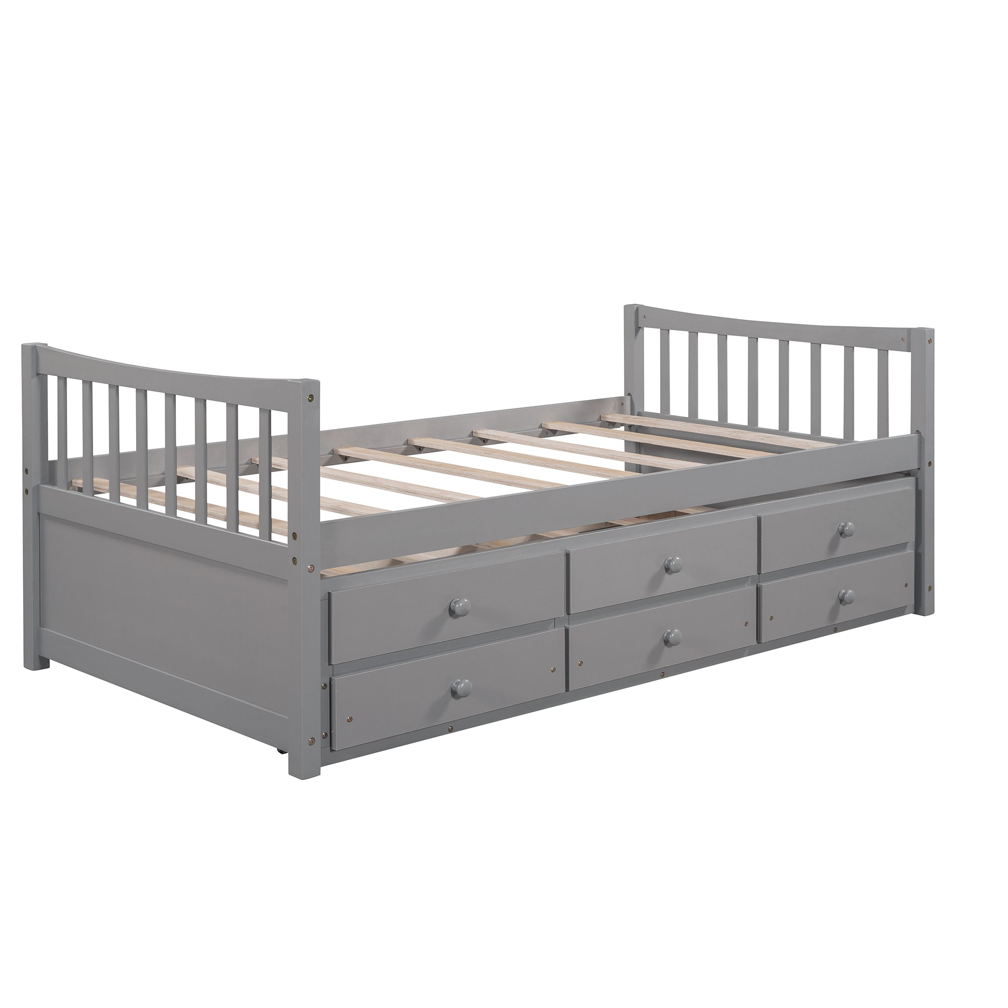 Royard Oaktree Daybed with Trundle and 3 Drawers Wood Bed Frame with Headboard and Footboard, Wood Slats, No Box Spring Needed