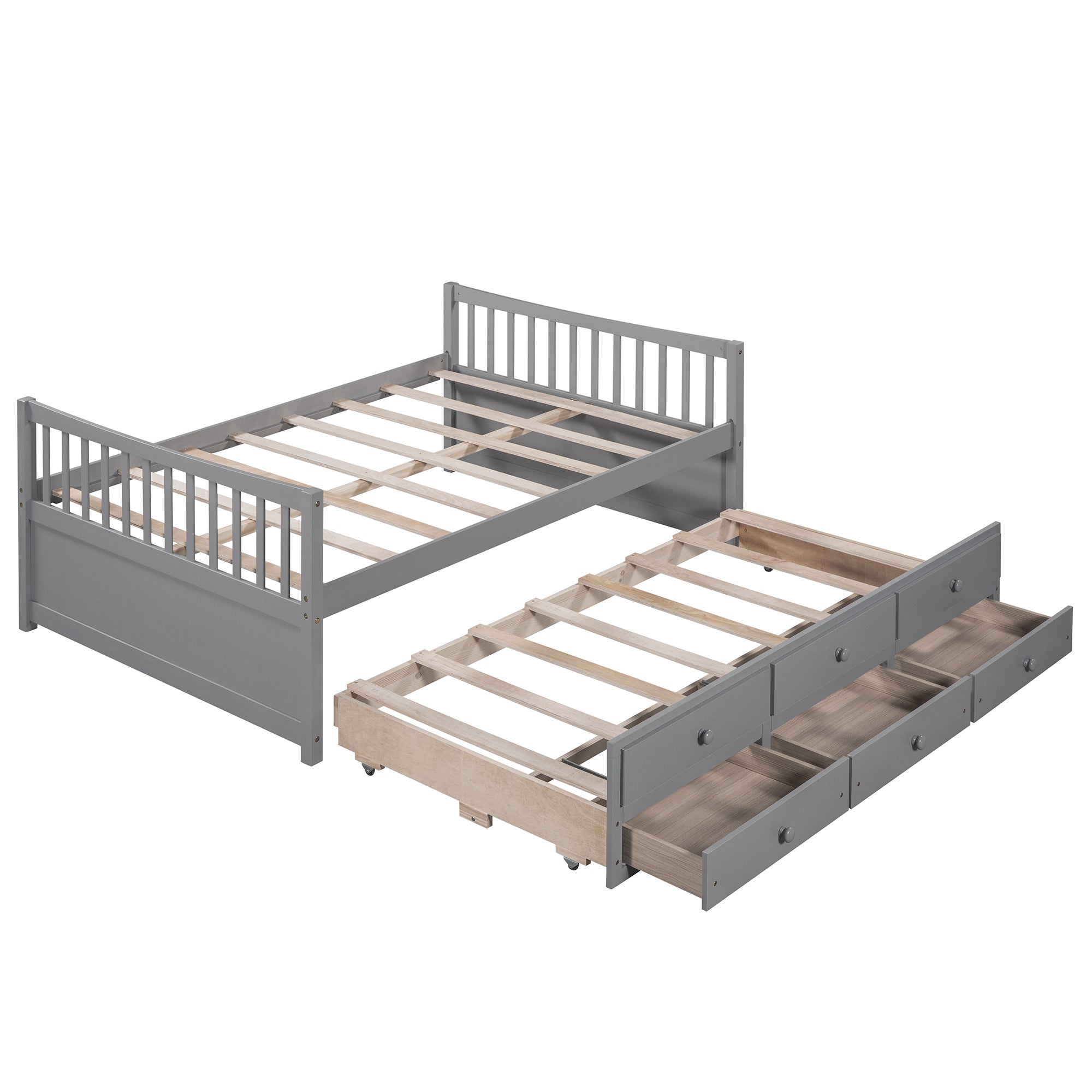 Royard Oaktree Daybed with Trundle and 3 Drawers Wood Bed Frame with Headboard and Footboard, Wood Slats, No Box Spring Needed