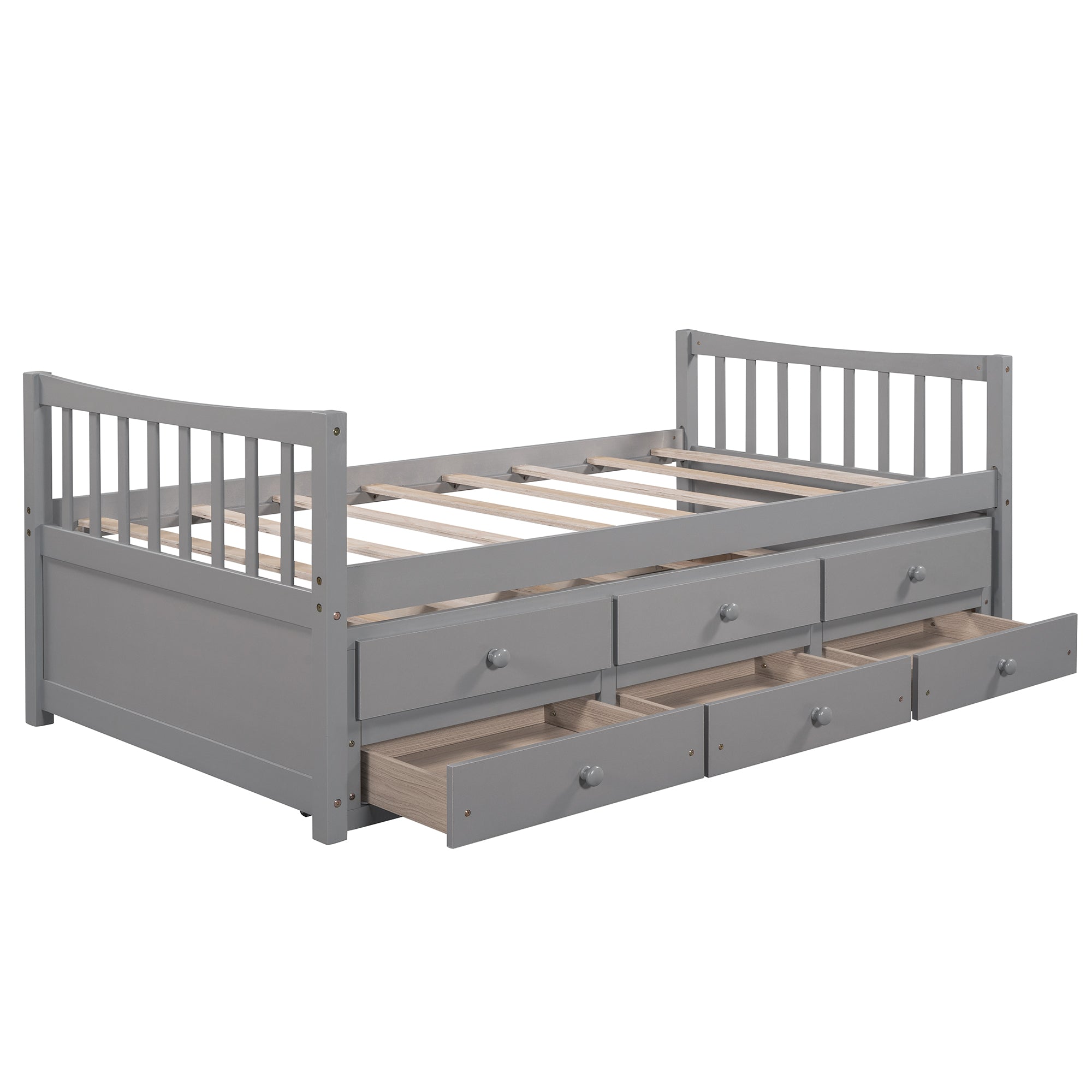 Royard Oaktree Daybed with Trundle and 3 Drawers Wood Bed Frame with Headboard and Footboard, Wood Slats, No Box Spring Needed