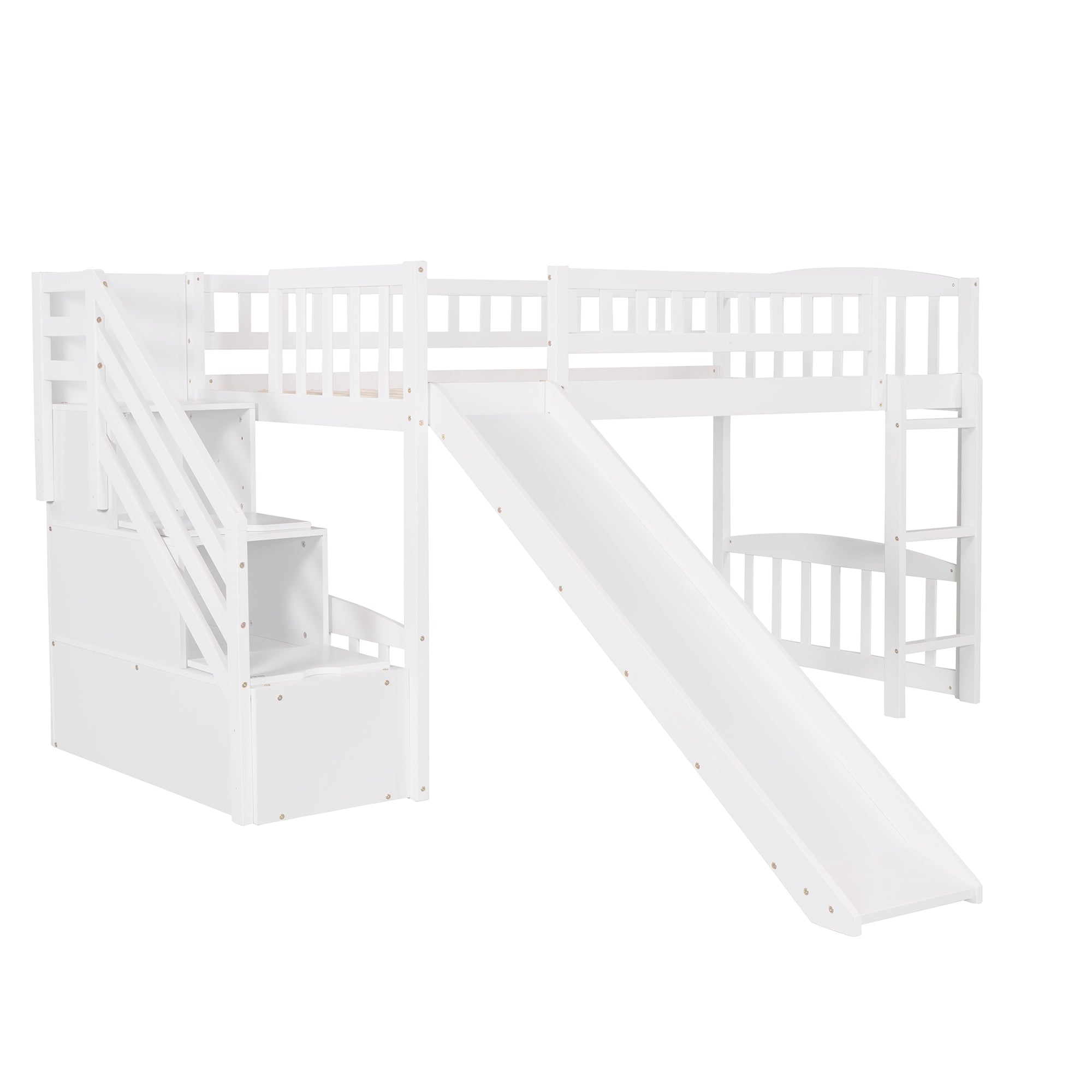 Royard Oaktree Twin Size Loft Bed with Slide and Storage Stairway Wooden Loft Bed Frame with Guardrail and Ladder for Kids Boys Girls Teens, No Box Spring Needed