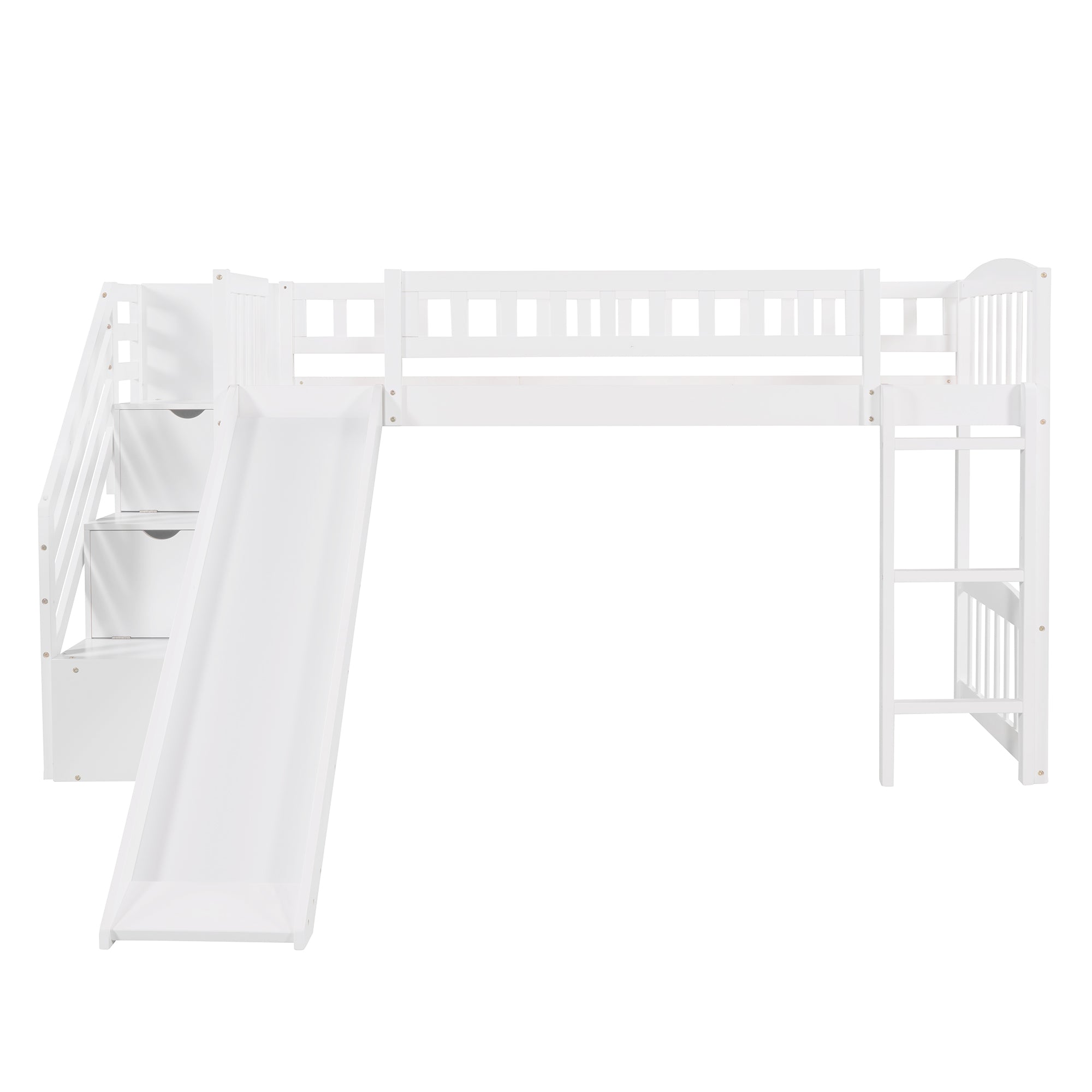 Royard Oaktree Twin Size Loft Bed with Slide and Storage Stairway Wooden Loft Bed Frame with Guardrail and Ladder for Kids Boys Girls Teens, No Box Spring Needed