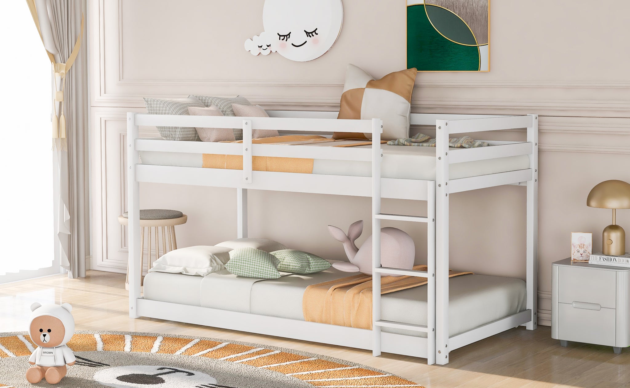 Royard Oaktree Twin over Twin Floor Bunk Bed with Ladder