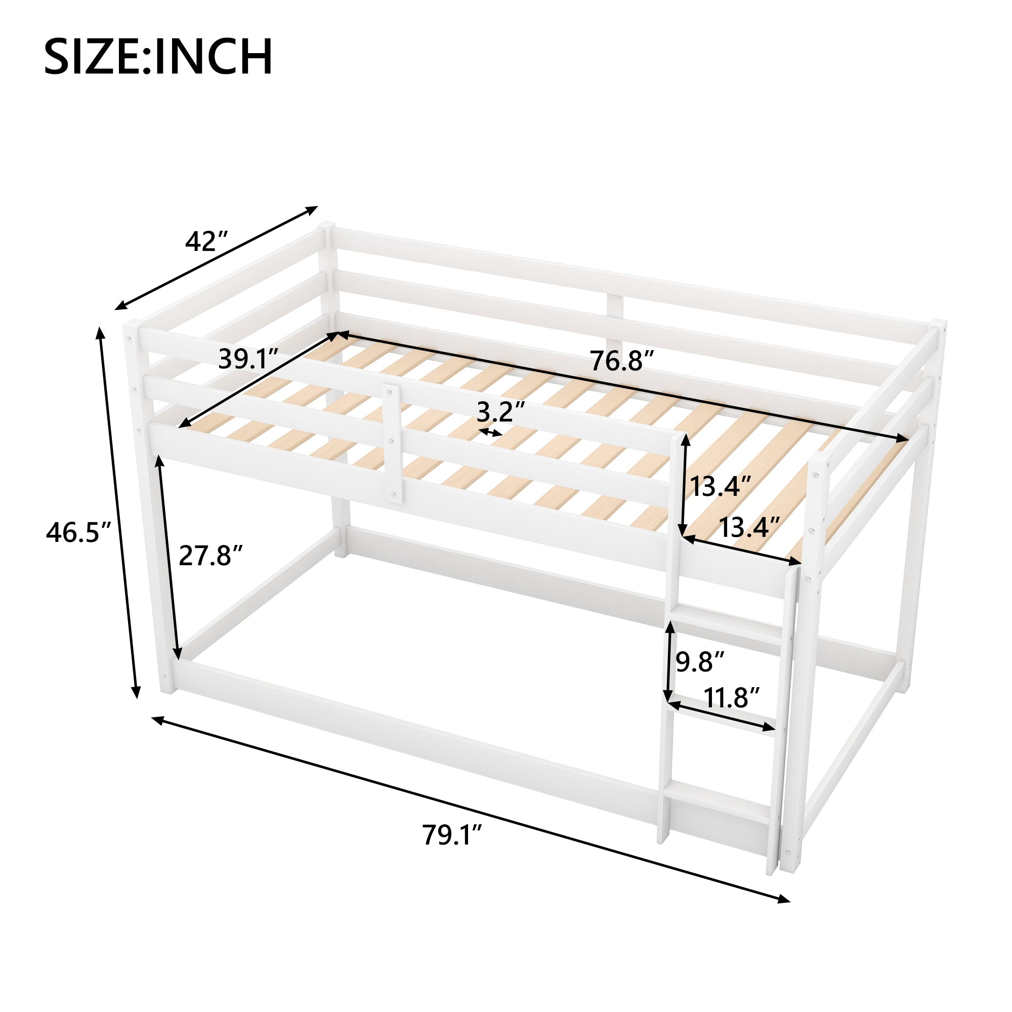 Royard Oaktree Twin over Twin Floor Bunk Bed with Ladder