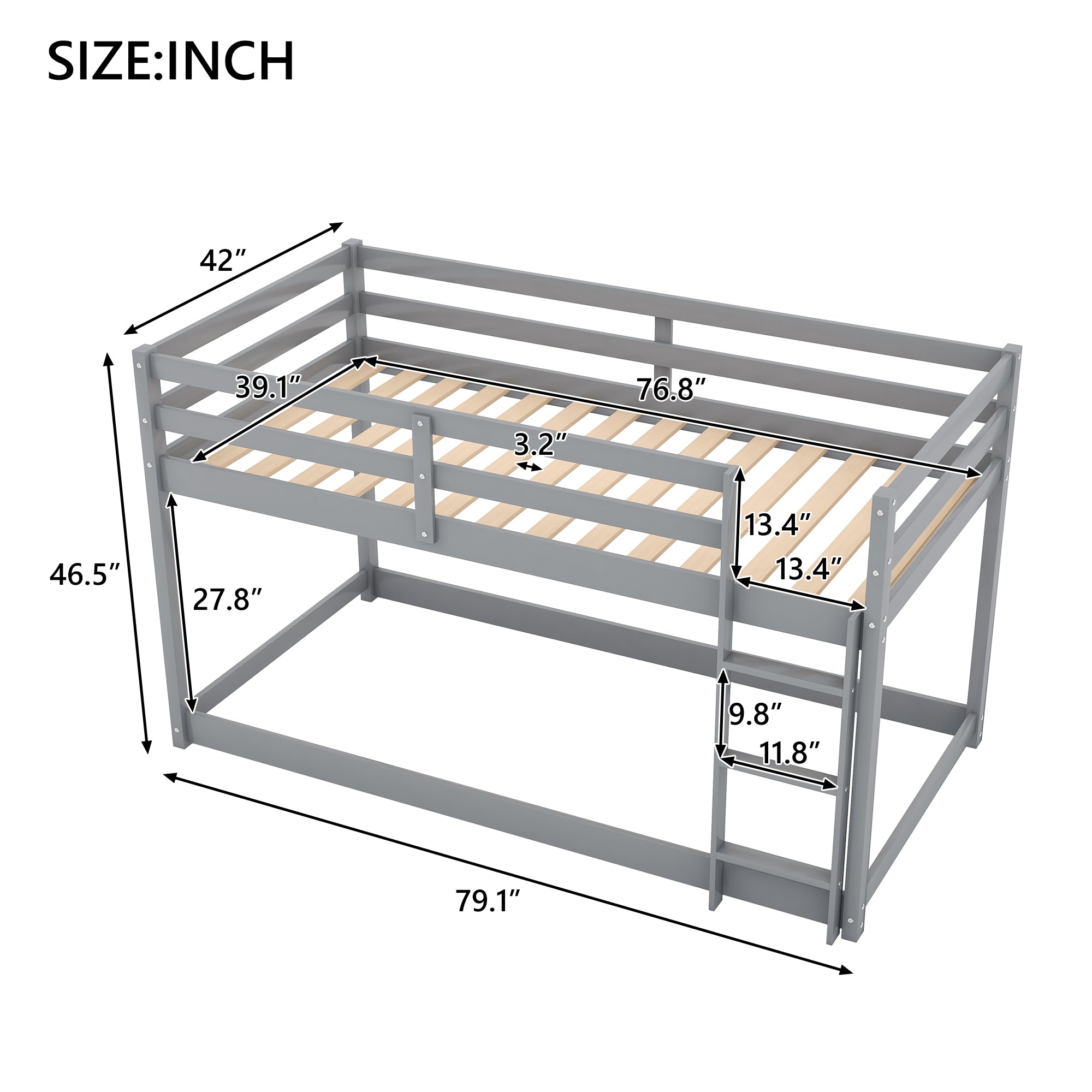 Royard Oaktree Twin over Twin Floor Bunk Bed with Ladder