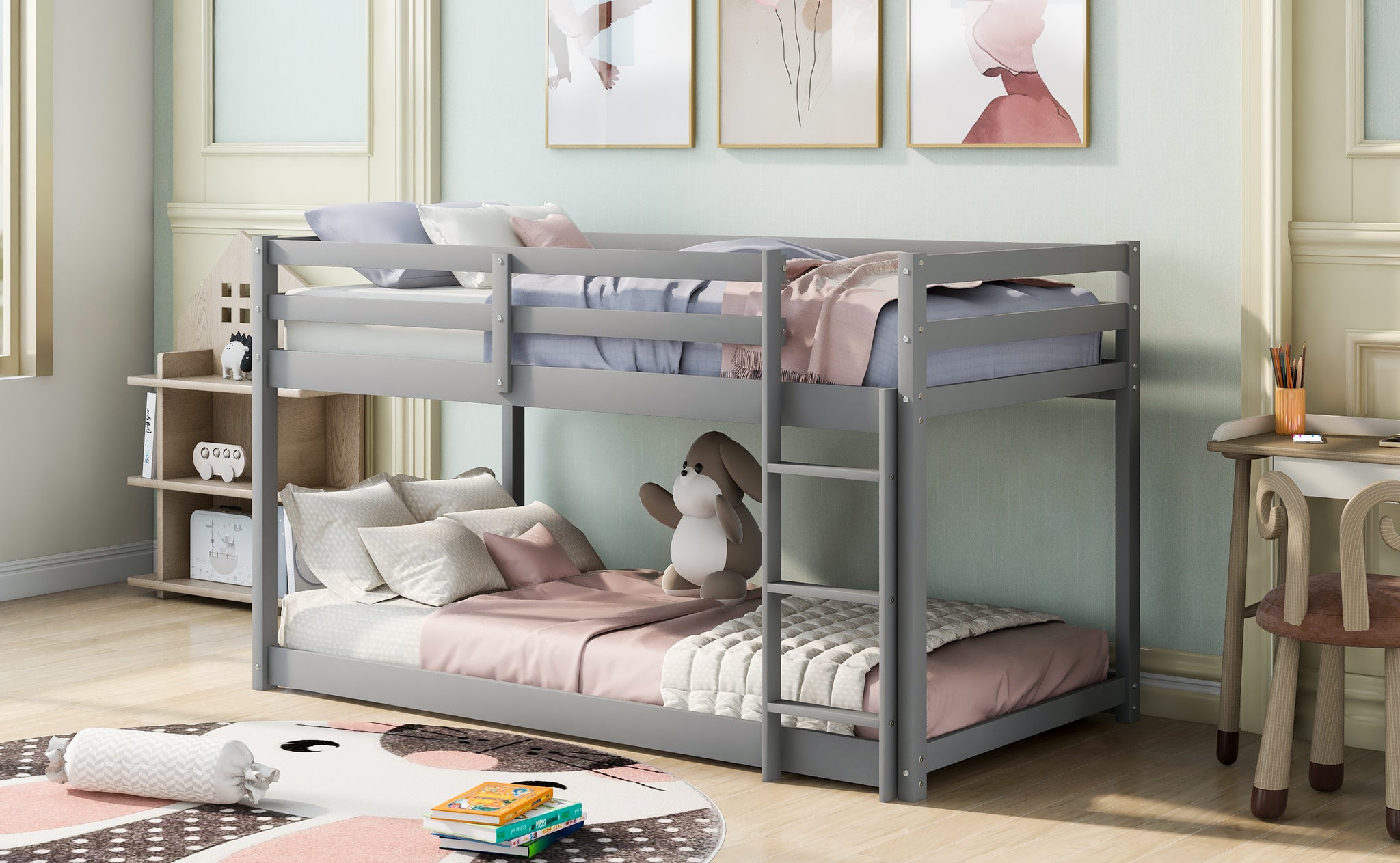 Royard Oaktree Twin over Twin Floor Bunk Bed with Ladder