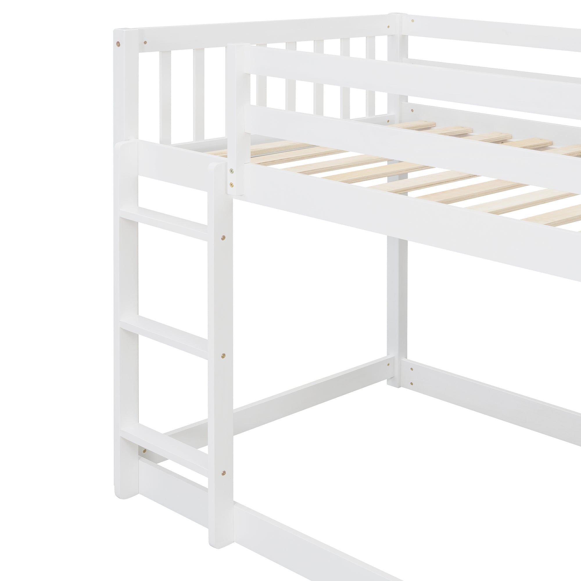 Royard Oaktree Twin over Twin Bunk Bed with Storage Cabinet Wood Bunk Bed Frame with Guardrail and Ladder, 4 Drawers and 3 Shelves