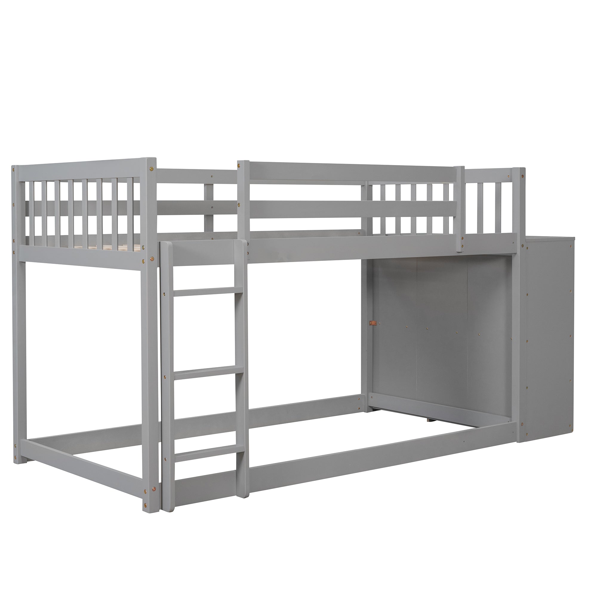 Royard Oaktree Twin Over Twin House Bunk Bed Wood Bed Frame with Roof and Window Modern Low Bunk Bed with Guardrail and Ladder