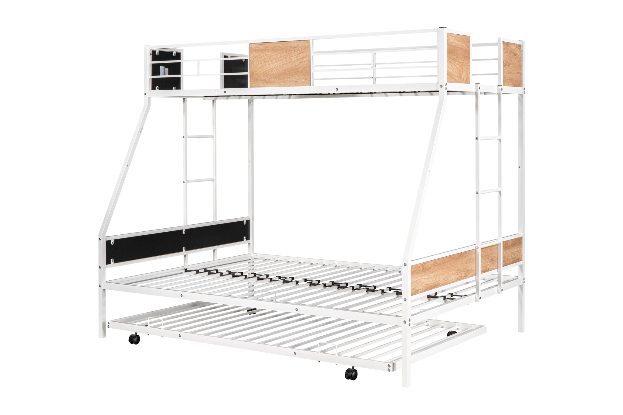 Royard Oaktree Twin over Full Bunk with Trundle Metal Bunk Bed Frame with Slat and Guardrail