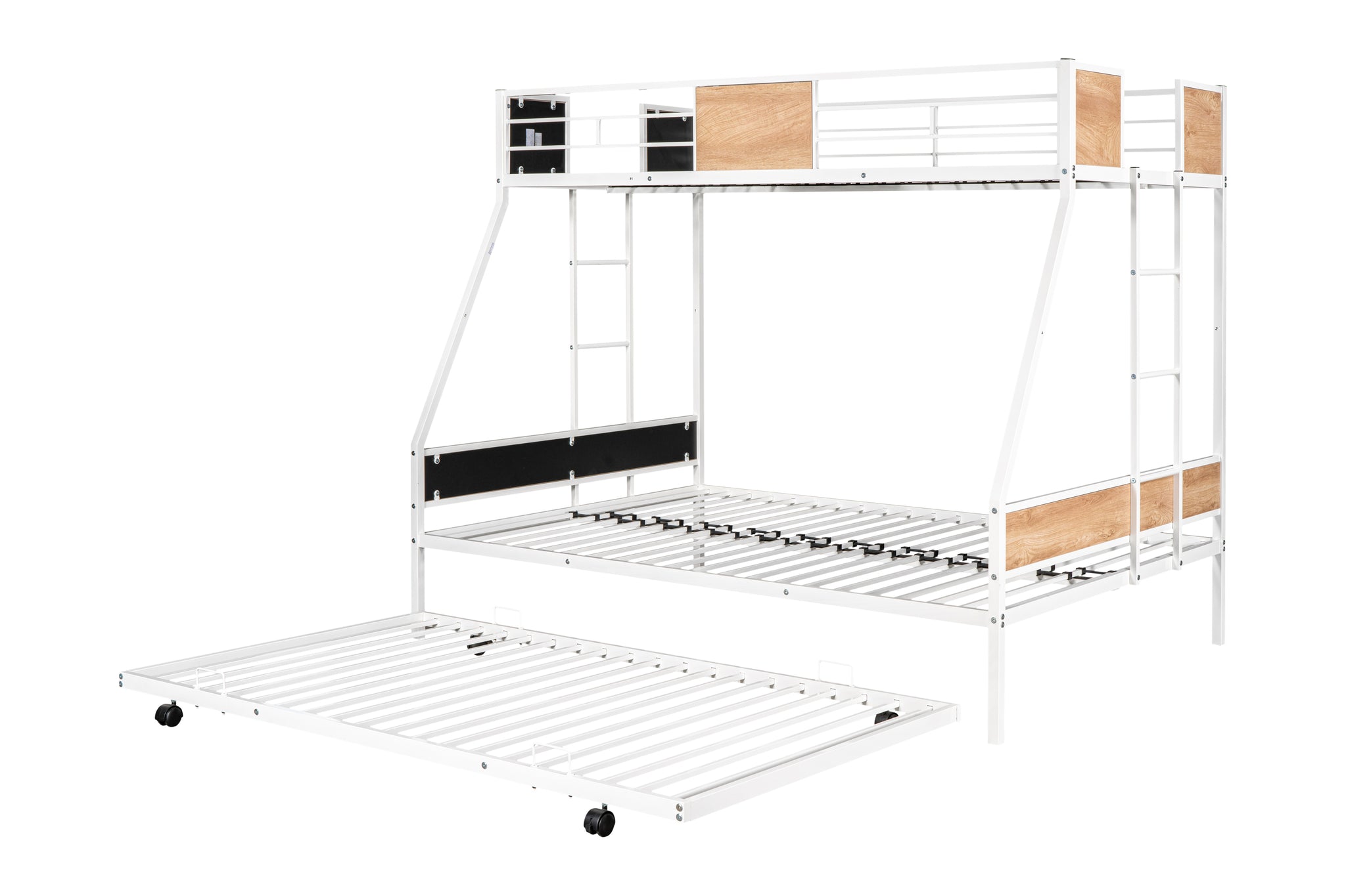 Royard Oaktree Twin over Full Bunk with Trundle Metal Bunk Bed Frame with Slat and Guardrail