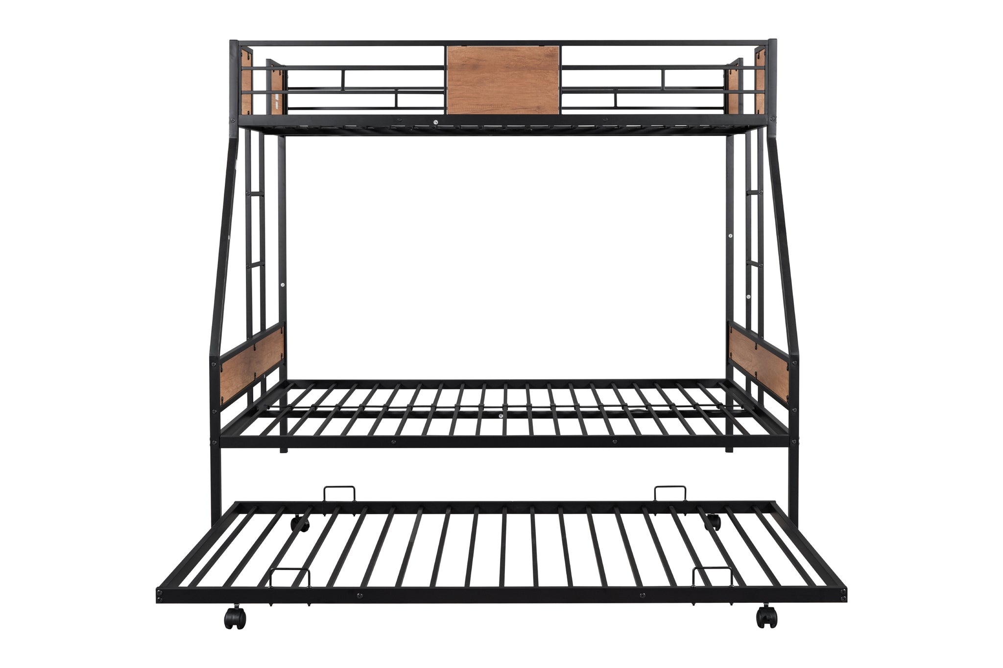 Royard Oaktree Twin over Full Bunk with Trundle Metal Bunk Bed Frame with Slat and Guardrail