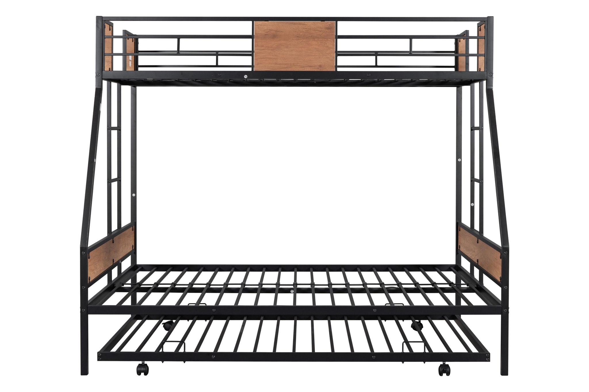 Royard Oaktree Twin over Full Bunk with Trundle Metal Bunk Bed Frame with Slat and Guardrail