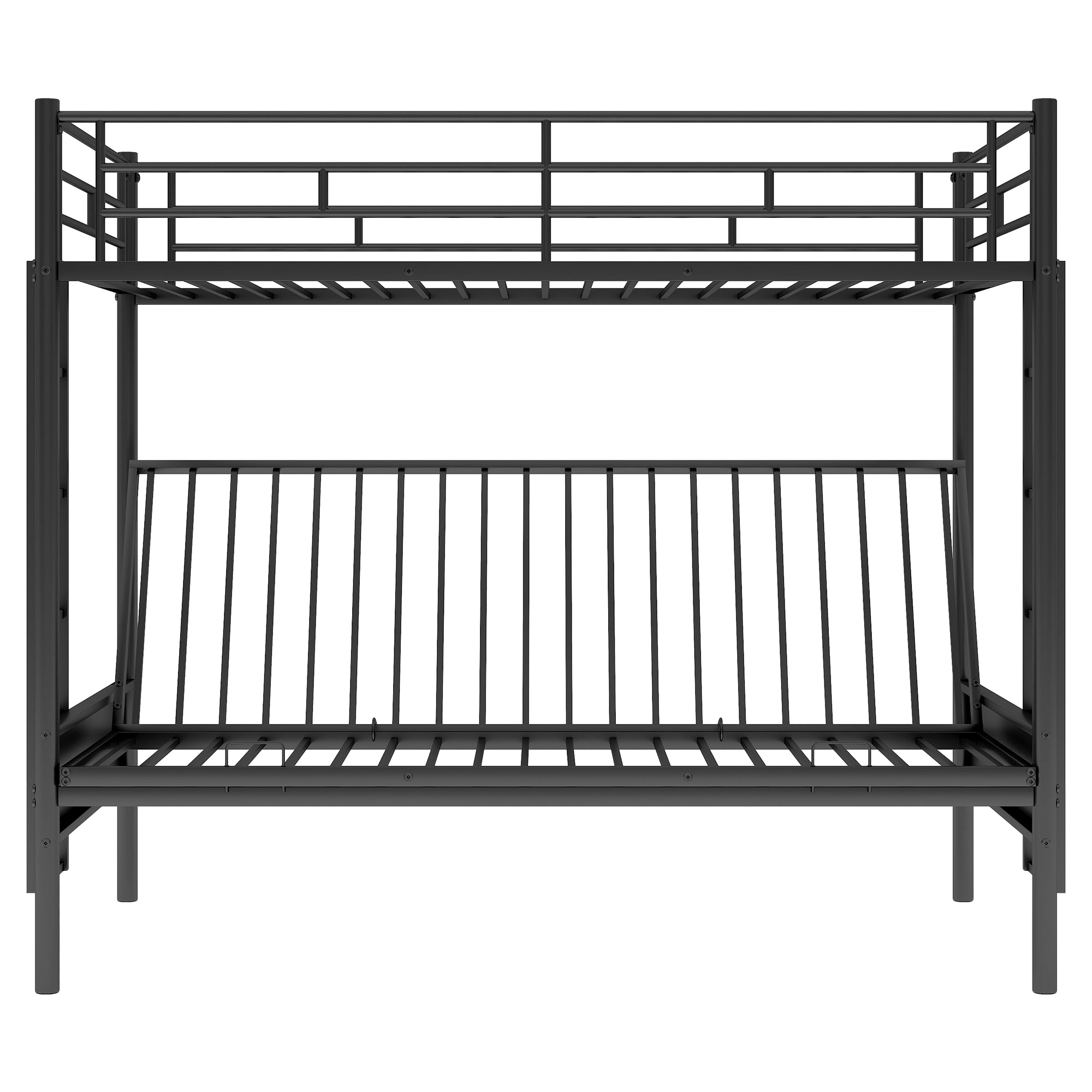 Royard Oaktree Twin over Full Metal Bunk Bed with Ladder and Guardrails, Down Bed Can be Converted Into Daybed, Multi-Function, Black