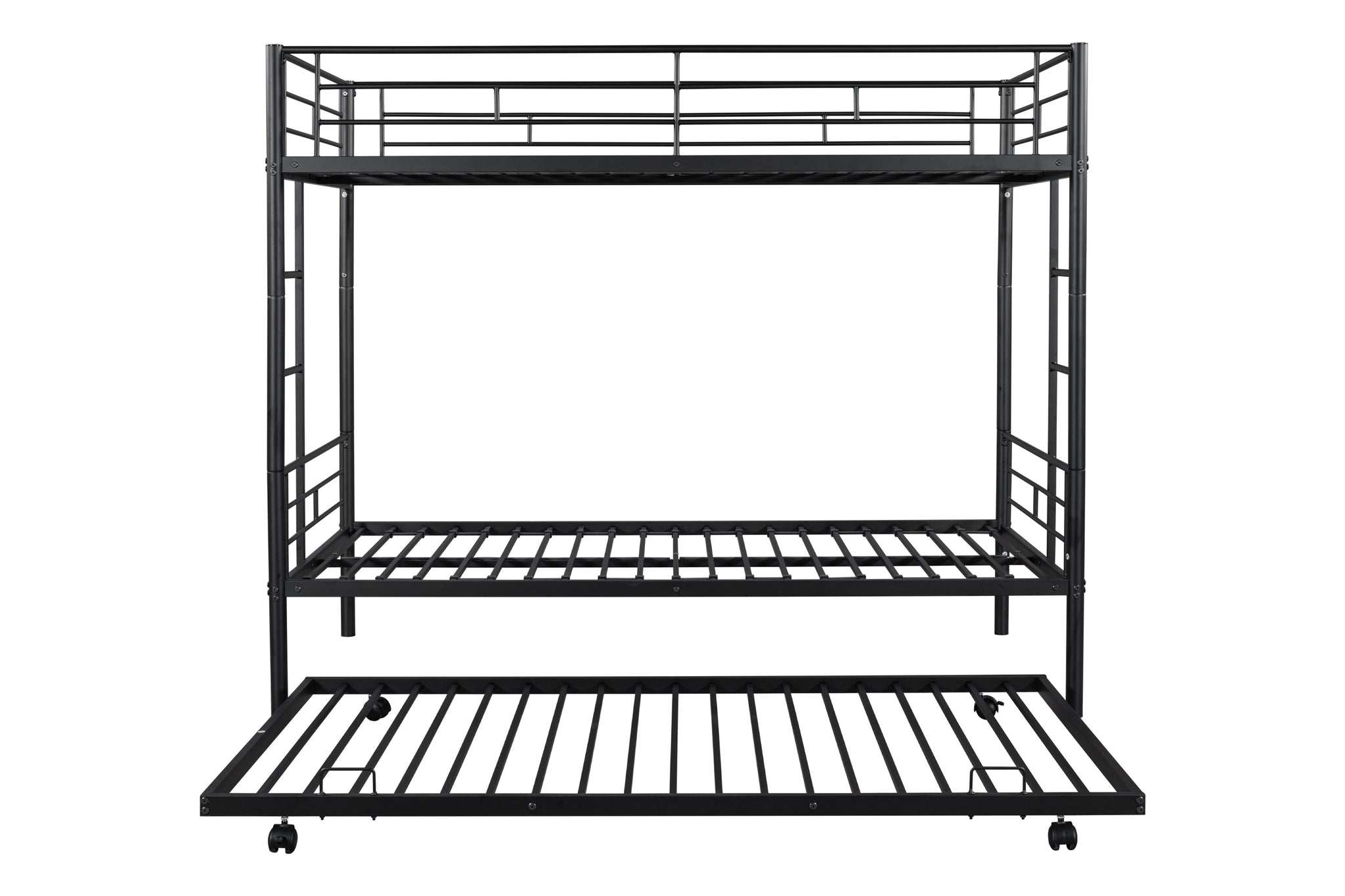 Royard Oaktree Twin over Twin Bunk Bed with Trundle Metal Bunk Bed Frame with Slat and Guardrail