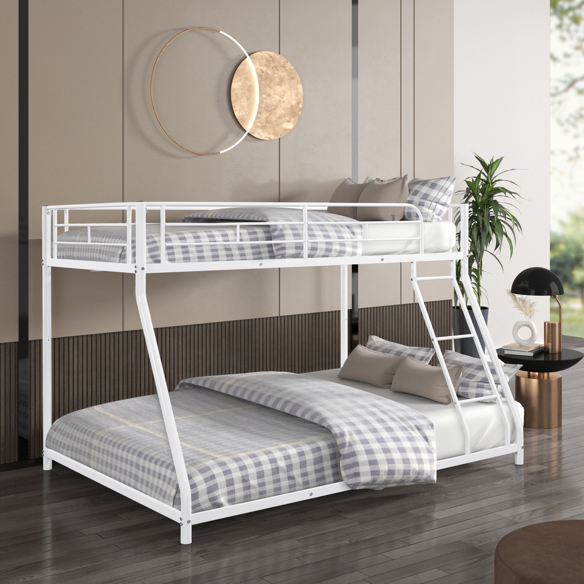 Royard Oaktree Twin over Full Metal Bunk Bed Modern Bunk Bed Frame with Ladder and Guardrails, No Box Spring Needed