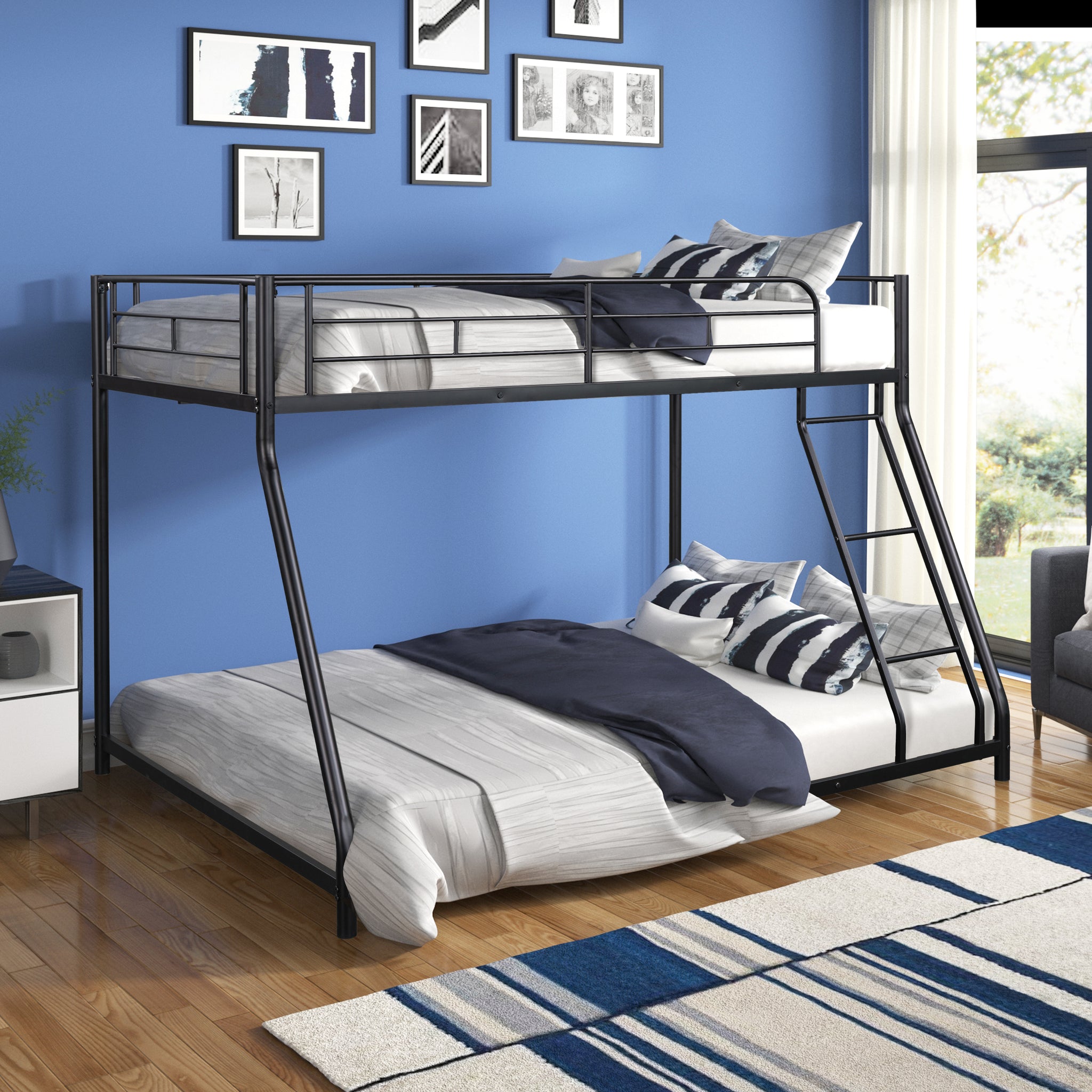 Royard Oaktree Twin over Full Metal Bunk Bed Modern Bunk Bed Frame with Ladder and Guardrails, No Box Spring Needed