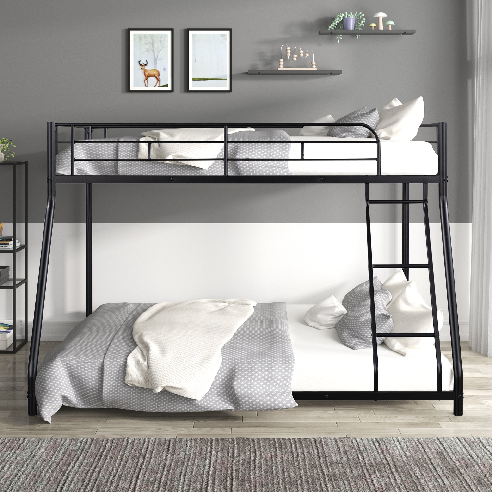 Royard Oaktree Twin over Full Metal Bunk Bed Modern Bunk Bed Frame with Ladder and Guardrails, No Box Spring Needed