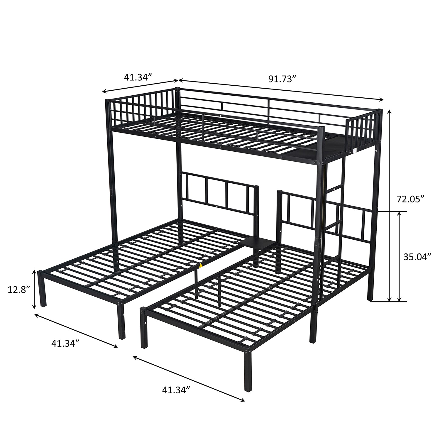 Royard Oaktree Triple Twin Bunk Bed Metal Bunk Bed Frame with Slat and Guardrail, Modern Bed Frame Can Be Separated Into 3 Twin Beds