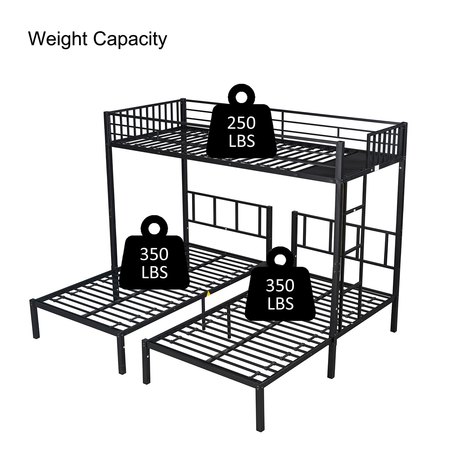 Royard Oaktree Triple Twin Bunk Bed Metal Bunk Bed Frame with Slat and Guardrail, Modern Bed Frame Can Be Separated Into 3 Twin Beds