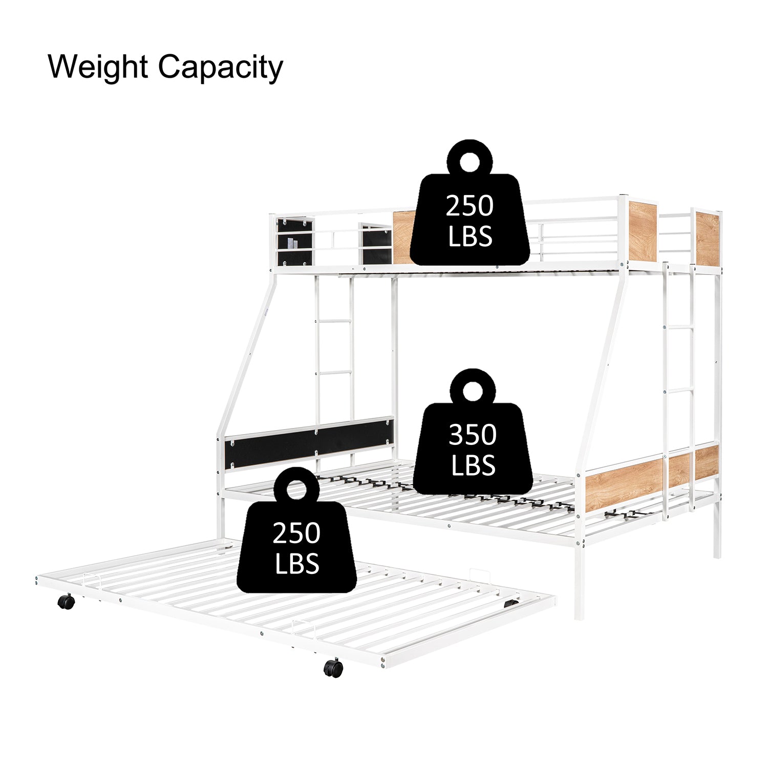 Royard Oaktree Twin over Full Bunk with Trundle Metal Bunk Bed Frame with Slat and Guardrail