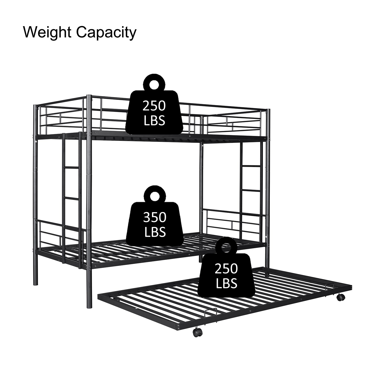 Royard Oaktree Twin over Twin Bunk Bed with Trundle Metal Bunk Bed Frame with Slat and Guardrail