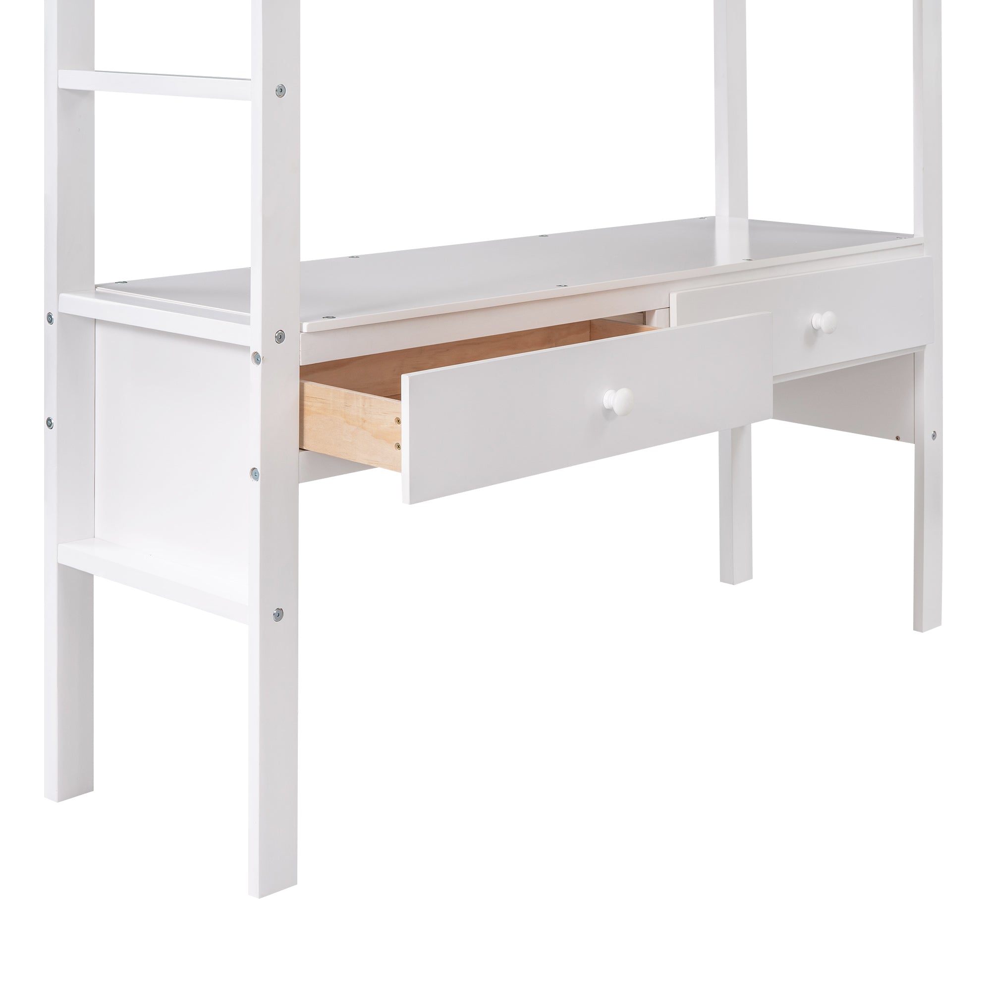 Royard Oaktree Loft Bed with Built-in Desk and Storage Shelves with Drawers Wood Loft Bed Frame with Ladder and Guardrails