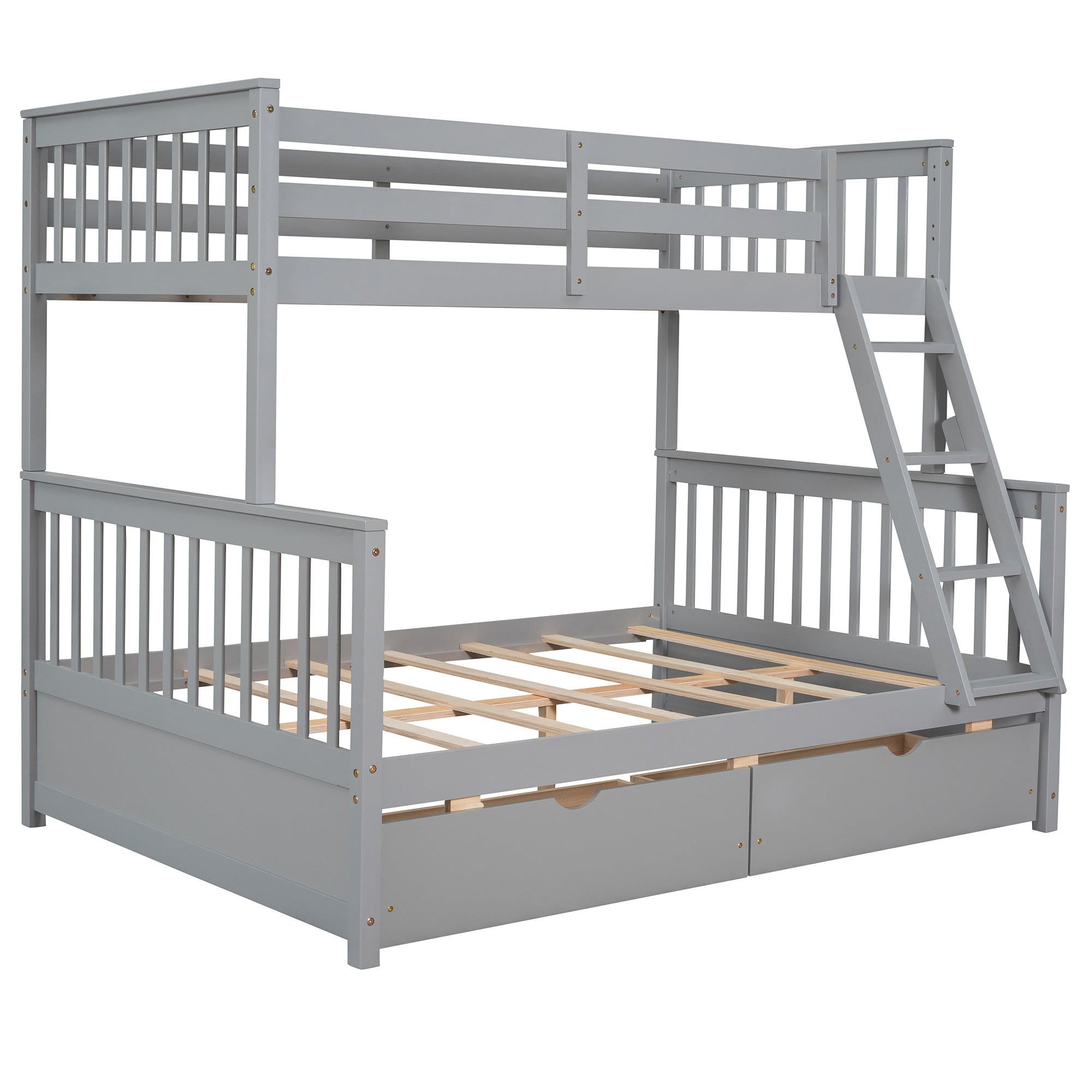 Royard Oaktree Twin-Over-Full Bunk Bed with Under-bed Drawers Wood Bunk Bed Frame with Guardrail and Ladder Can Be Converted Into 2 Beds