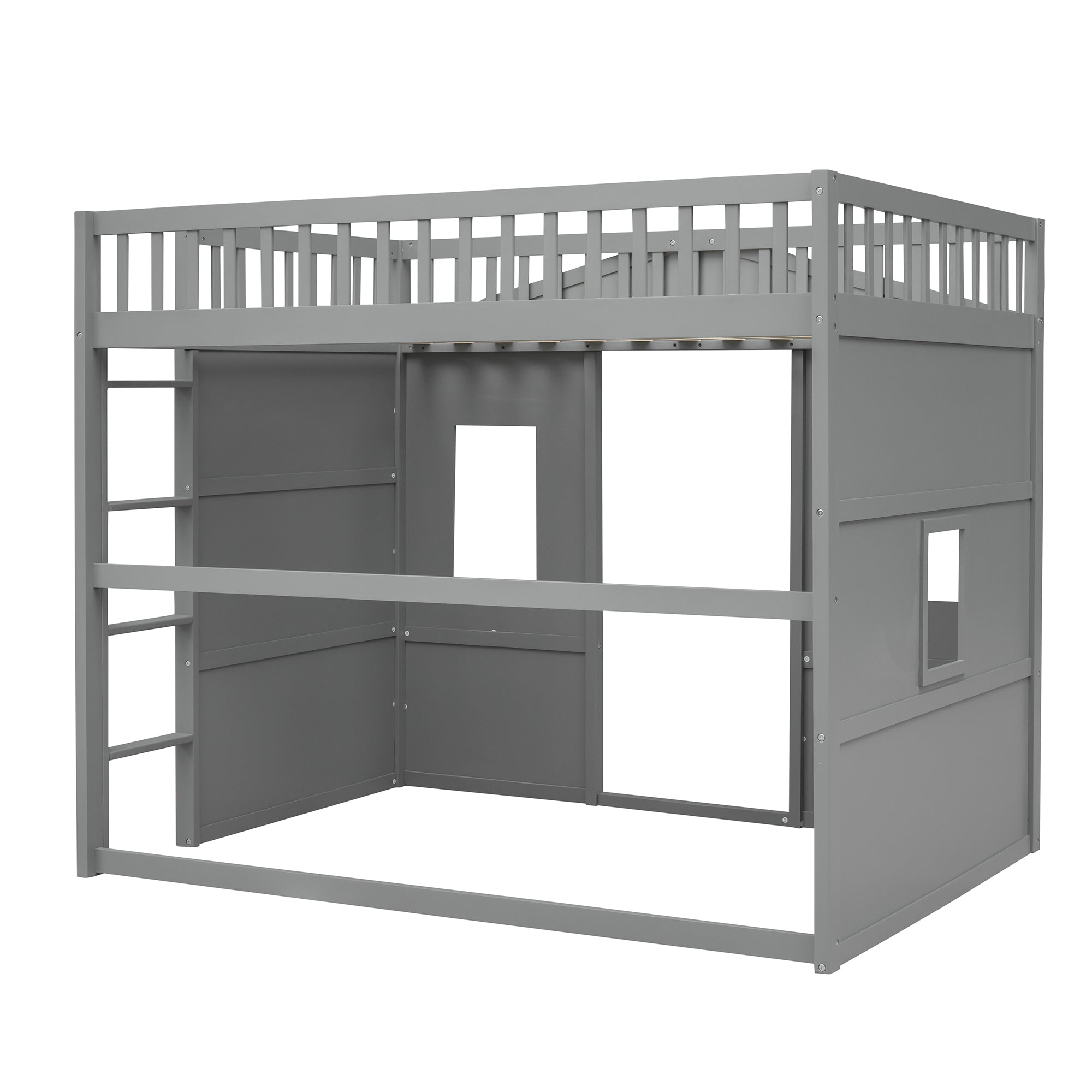 Royard Oaktree House Loft Bed with Under-bed Playhouse, Window, and Wall, Wood Loft Bed Frame with Guardrail and Ladder for Kids Boys Girls Teens